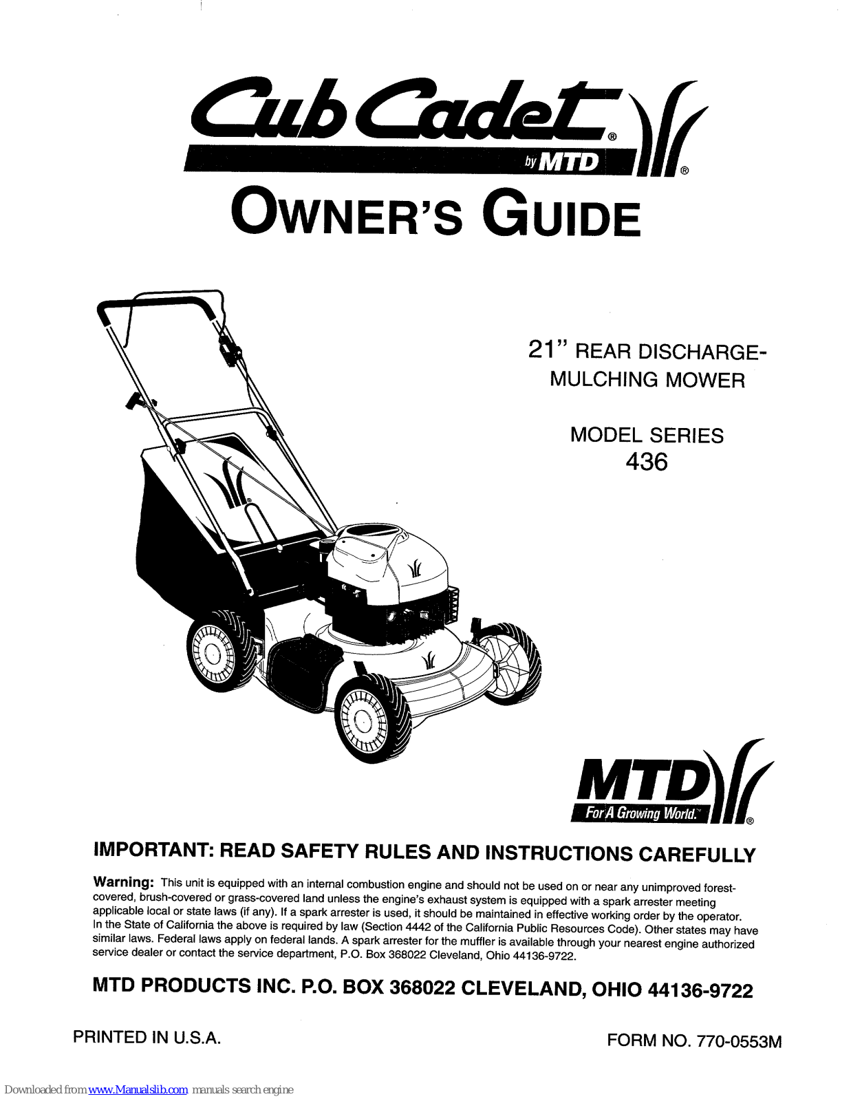 Cub Cadet 436 Series Owner's Manual