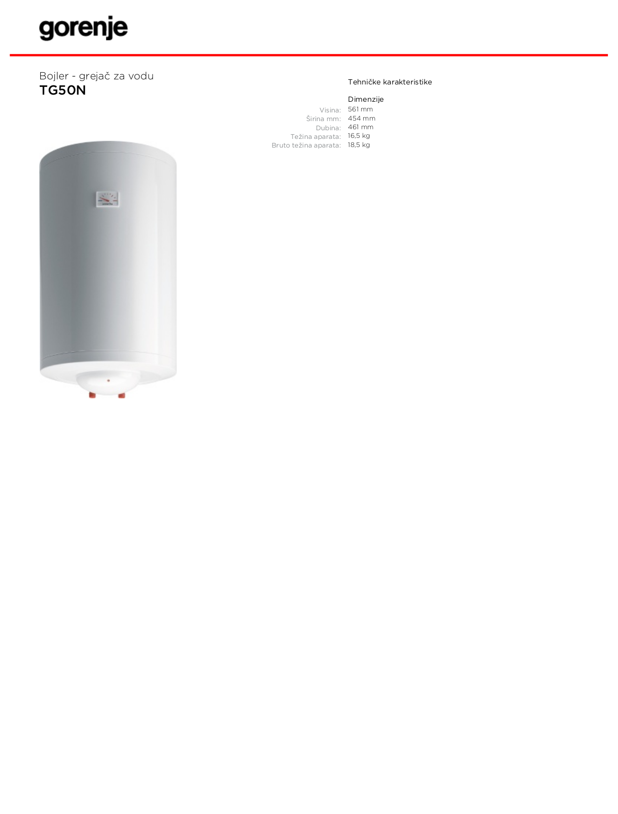 Gorenje TG50N DATASHEET