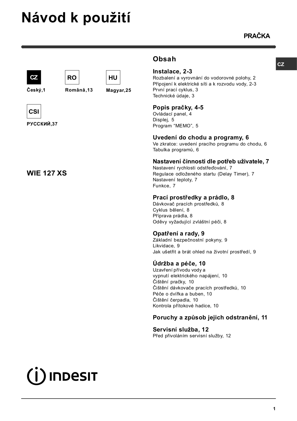 Indesit WIE 127 XS User manual