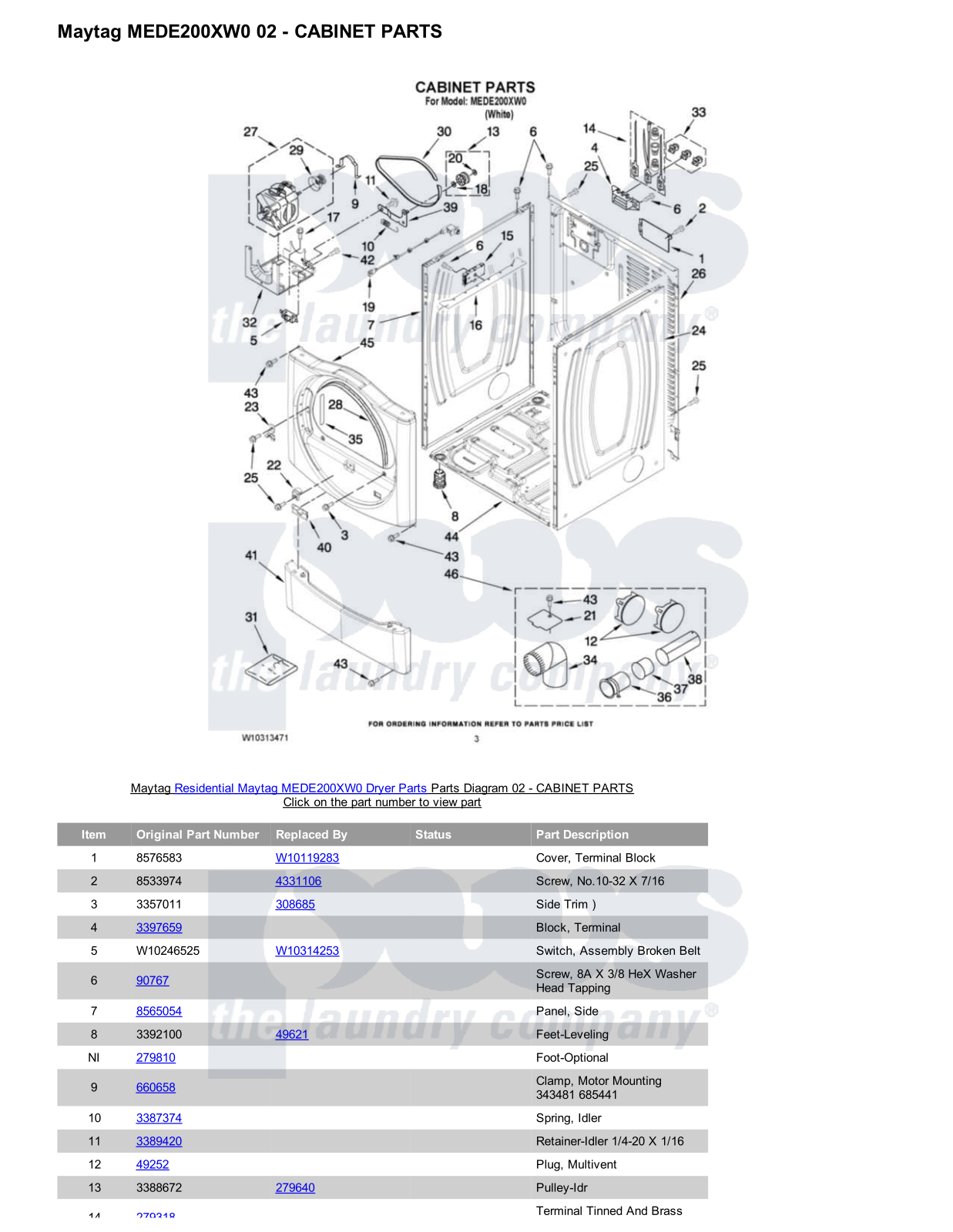 Maytag MEDE200XW0 Parts Diagram