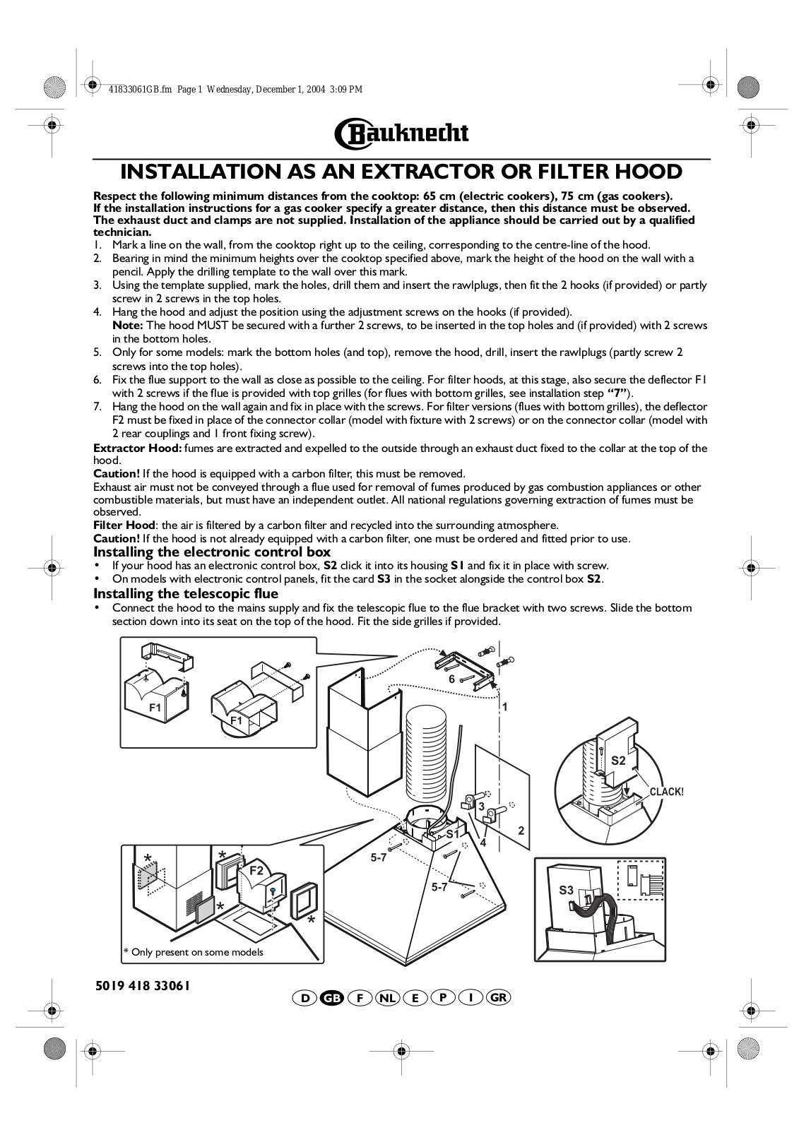 Whirlpool DKN 1760, DKN 1390, DKN 1360 INSTALLATION SHEET