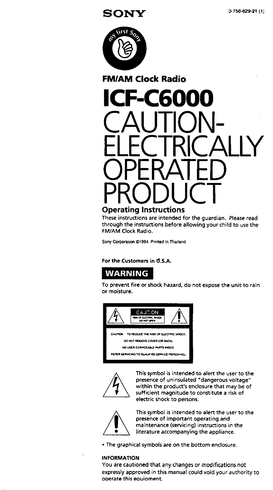 Sony ICF-C6000 Operating Instructions