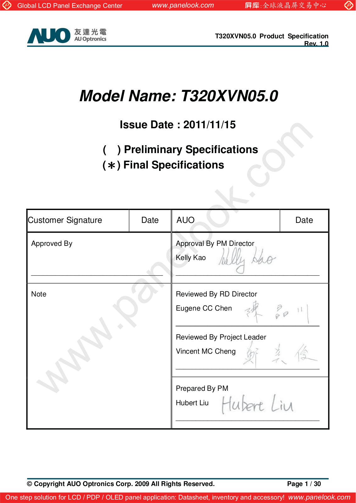 AUO T320XVN05.0 Specification - ManualMachine.com