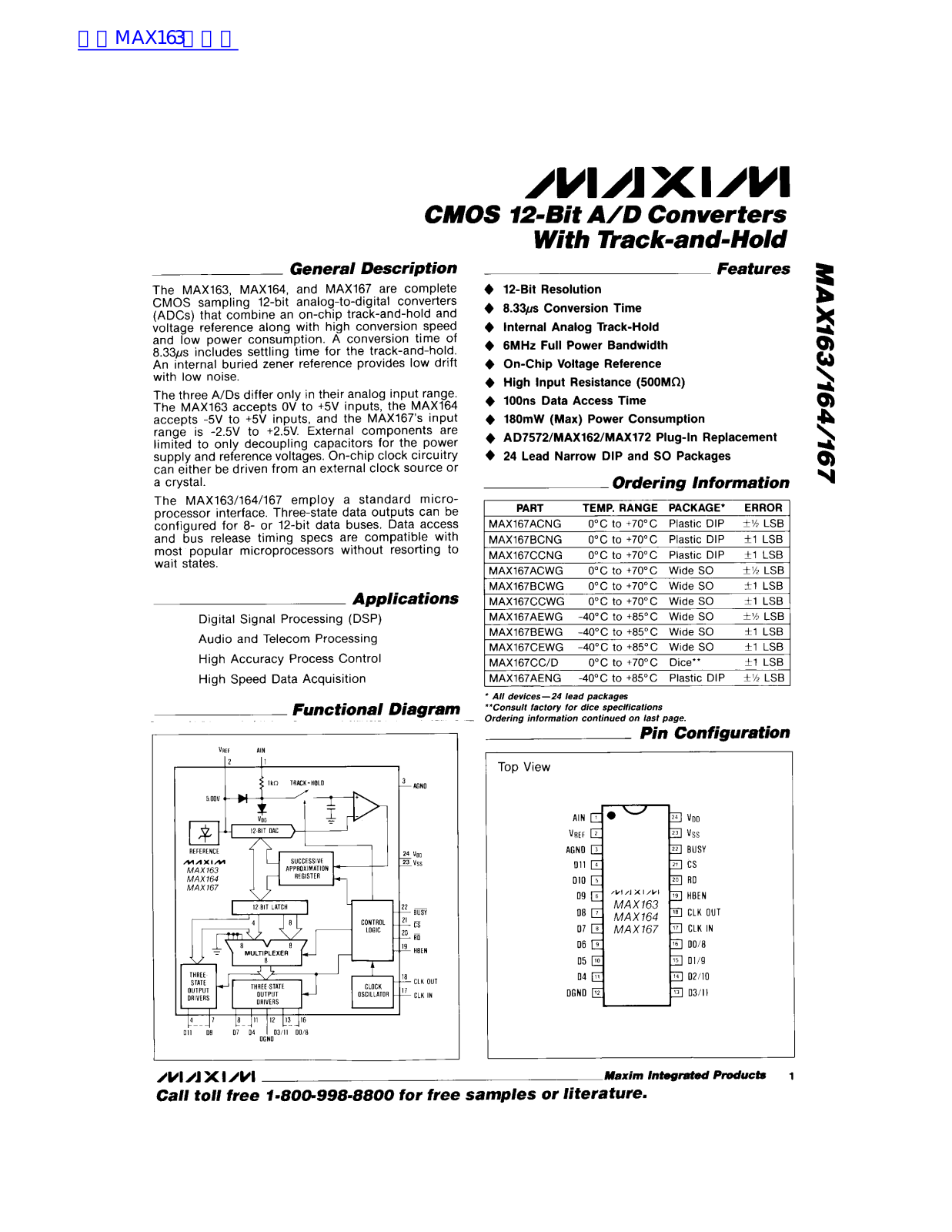 MAXIM MAX163, MAX164, MAX167 Technical data