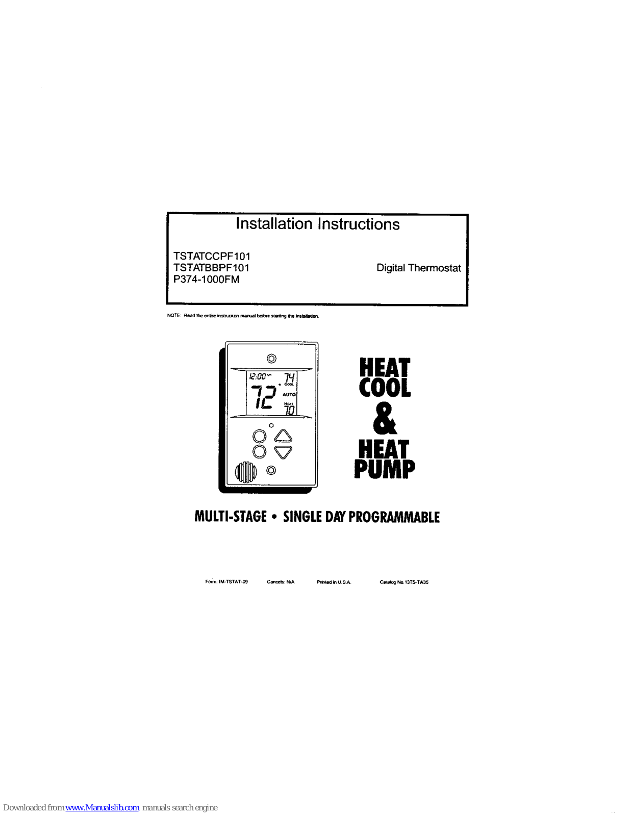 Bryant TSTATCCPF101, TSTATBBPF101, P374-1000FM Installation Instructions Manual - ManualMachine.com