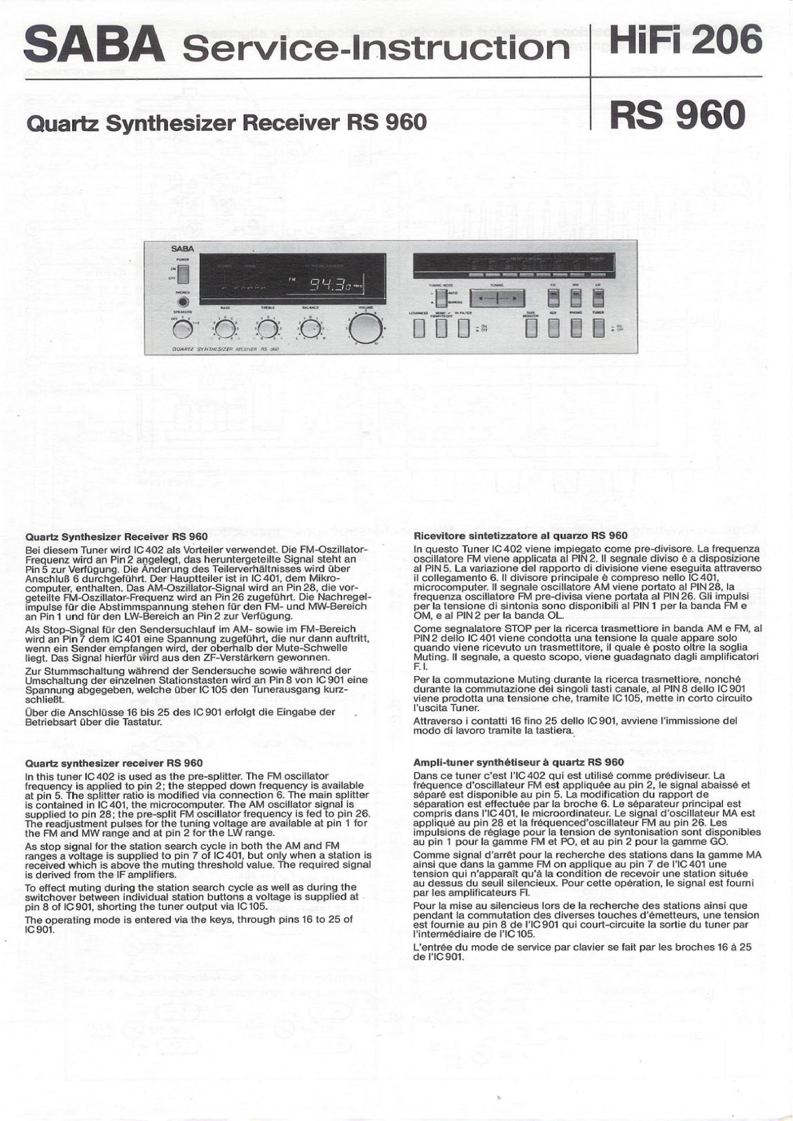 Saba RS-960 Service Manual