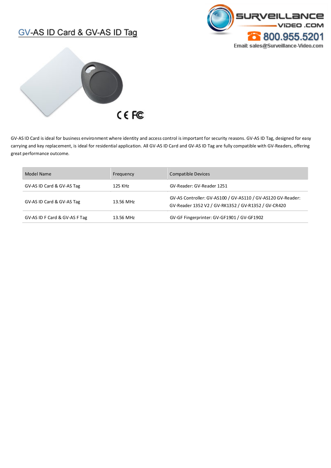 Geovision GV‐AS ID Card & GV‐AS Tag Specsheet