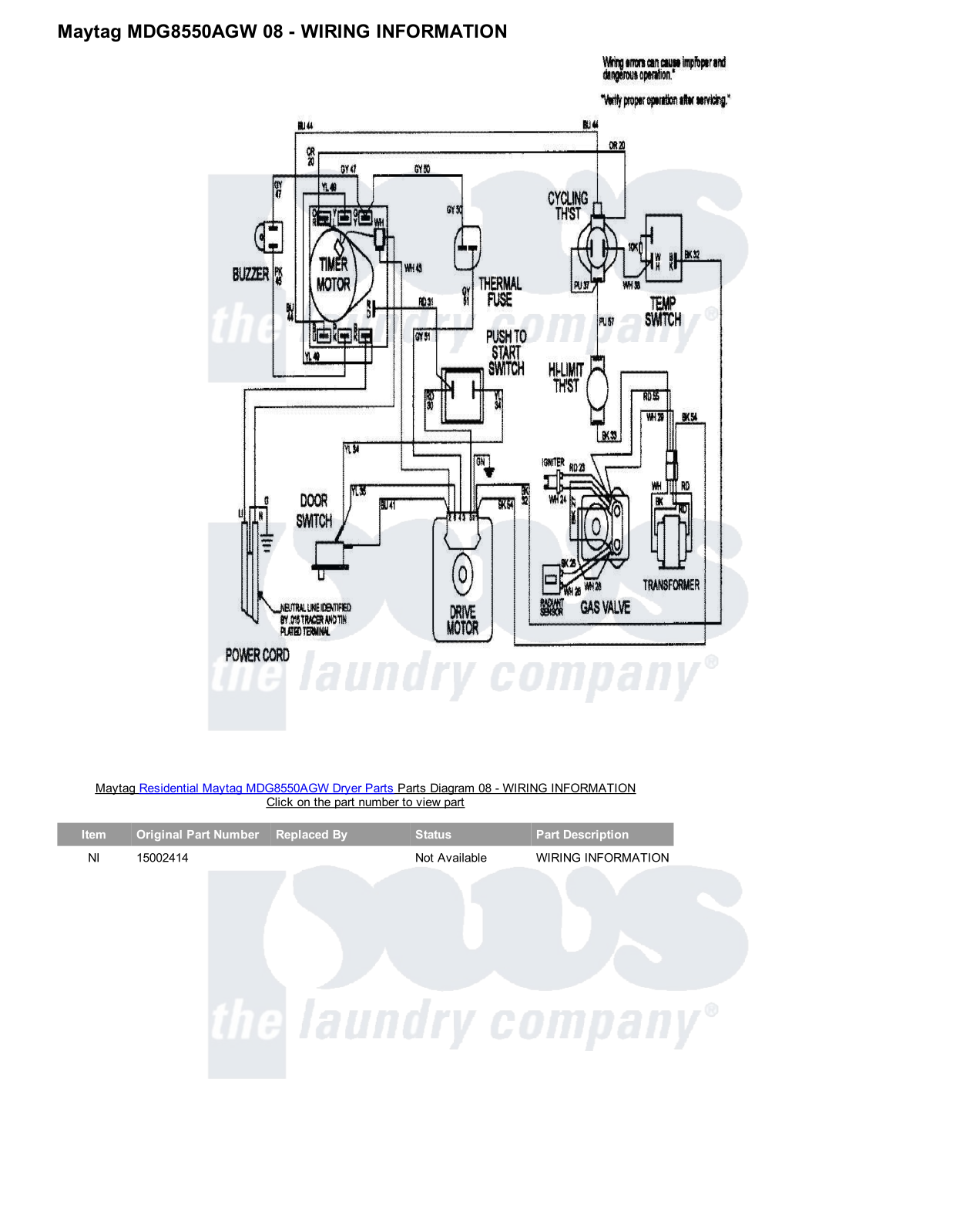 Maytag MDG8550AGW Parts Diagram