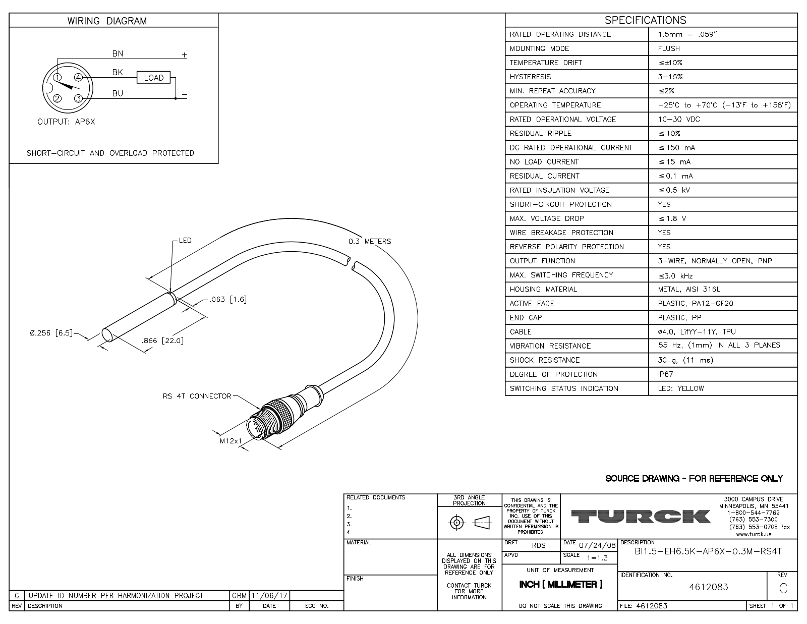 Turck BI1.5-EH6.5K-AP6X-0.3RS4T Data Sheet