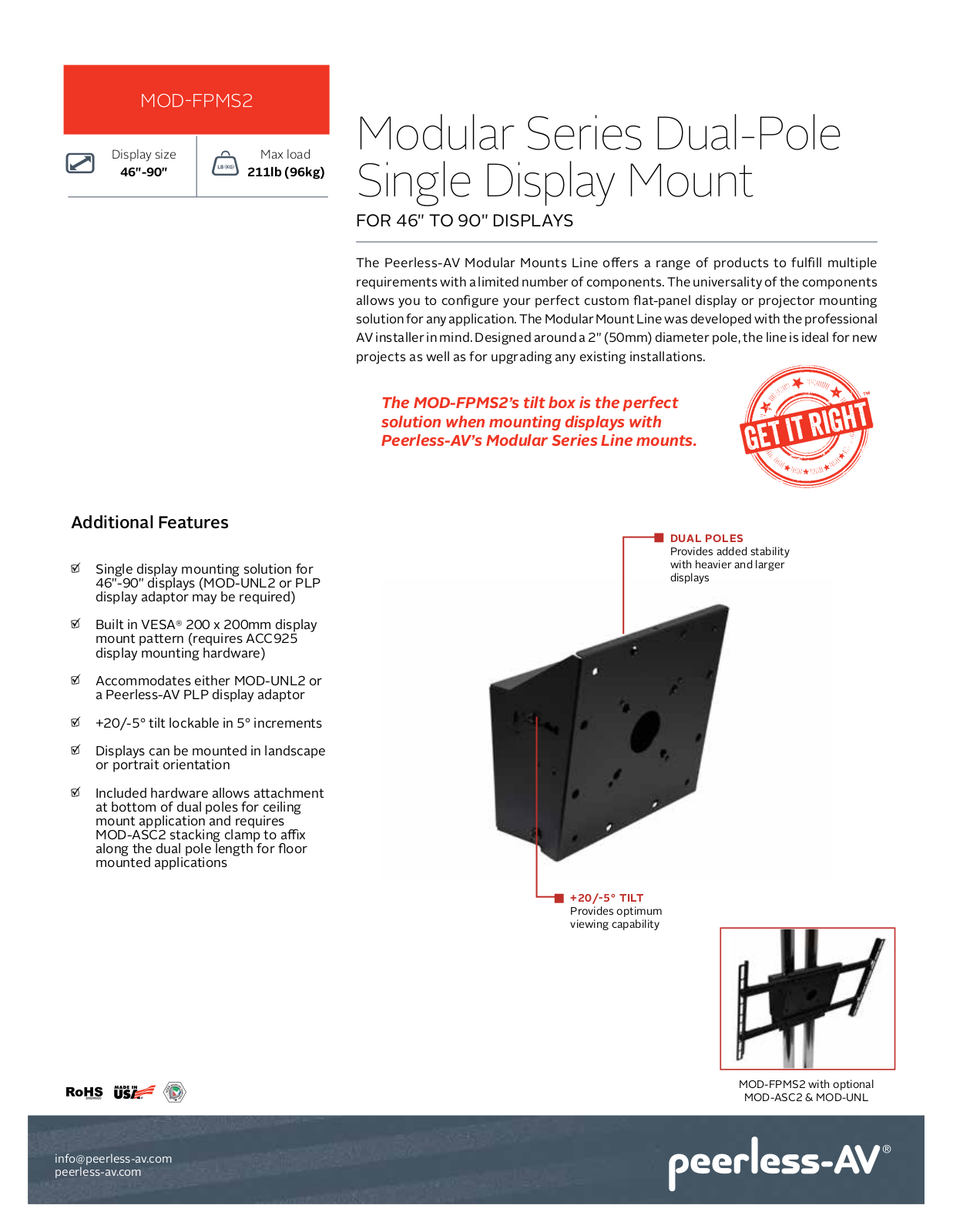 Peerless-AV MOD-FPMS2 Specsheet