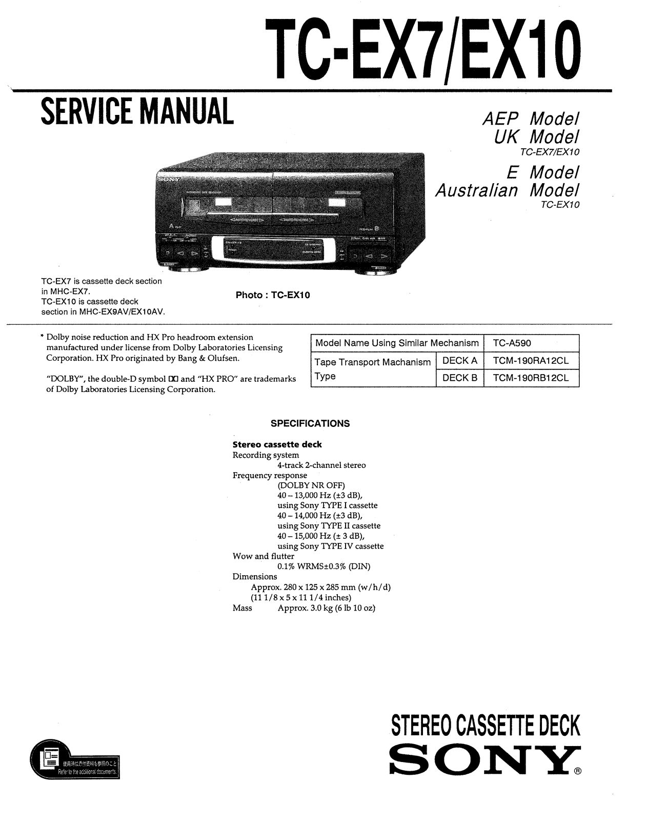 Sony TCEX-10, TCEX-7 Service manual