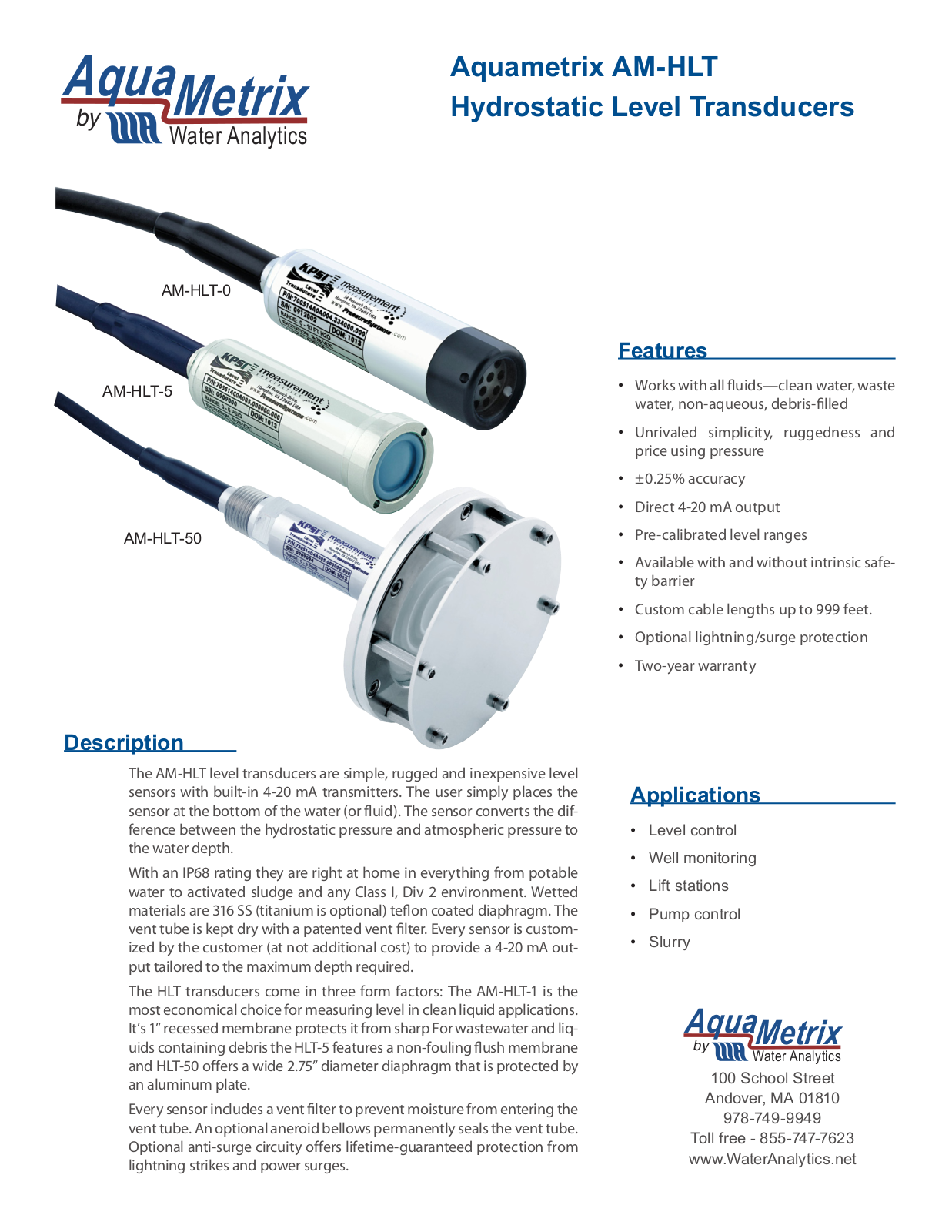 Aquametrix AM-HLT User Manual