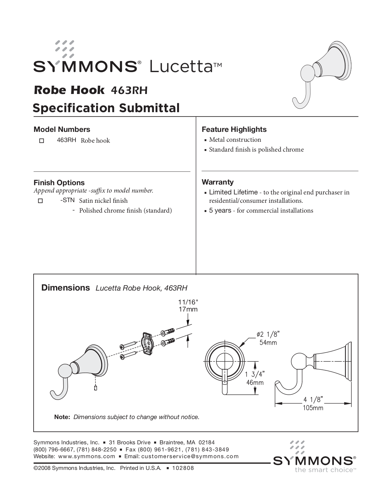 Symmons 463RH User Manual - ManualMachine.com