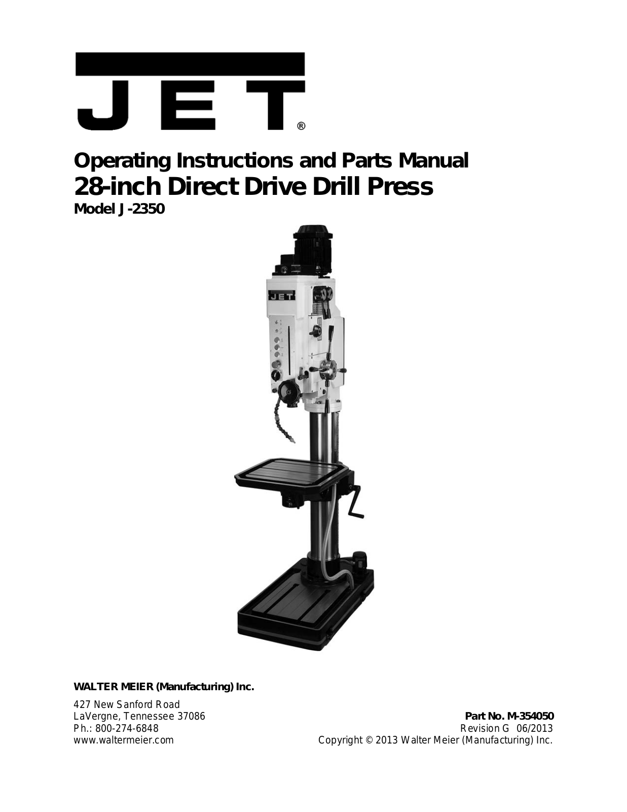 JET J-2350 Operating Instructions and Parts Manual