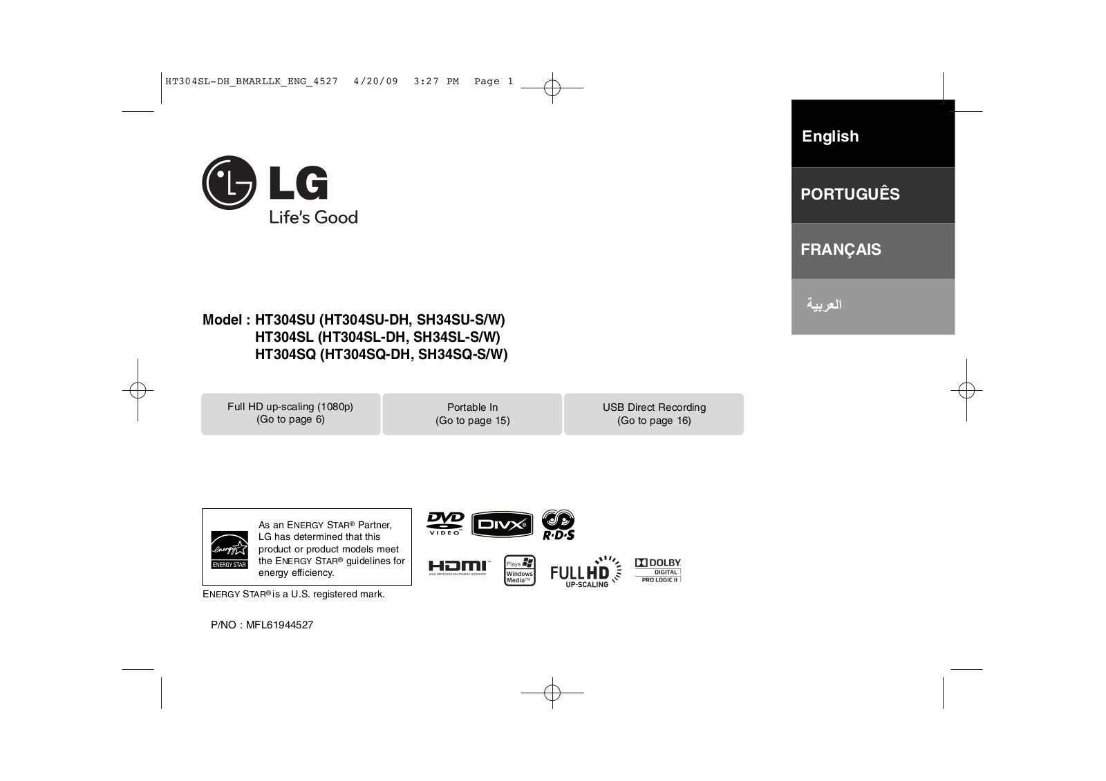 LG HT304SL-DH User manual