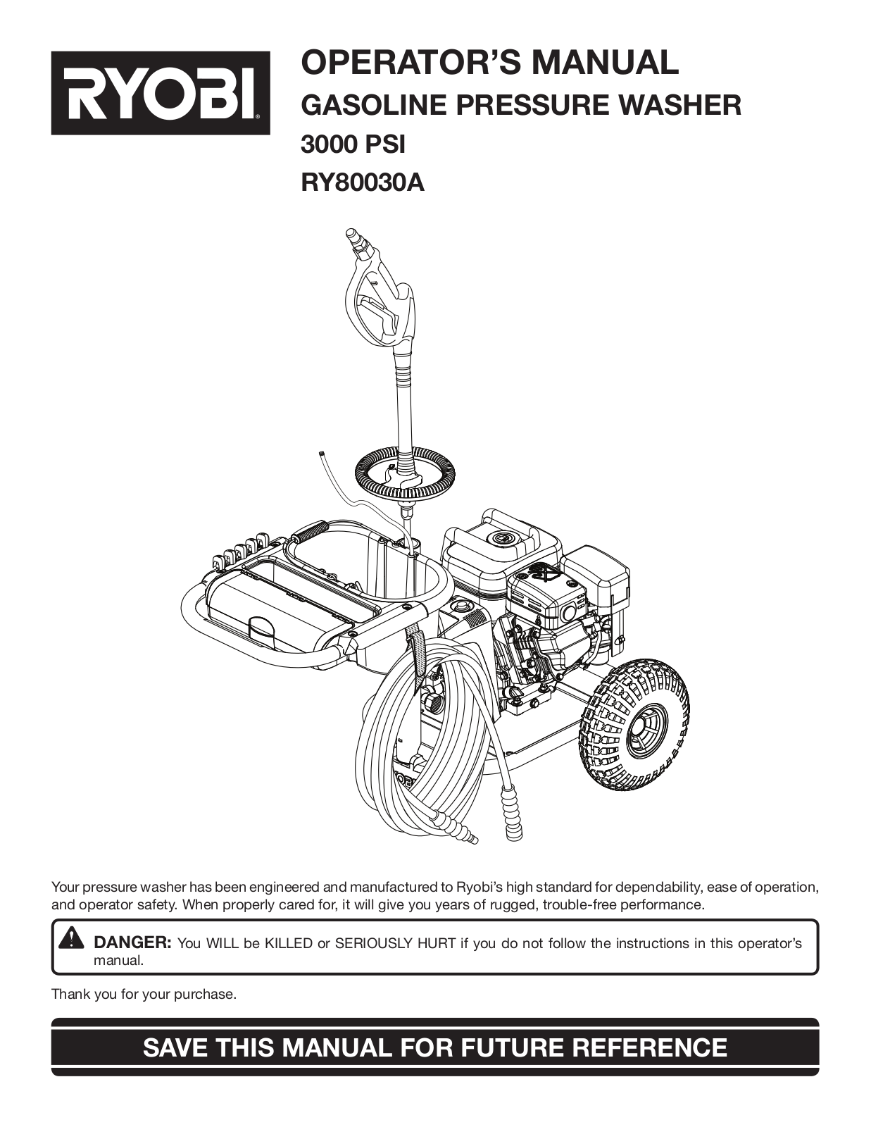 Ryobi Outdoor 3000 PSI, RY80030A User Manual