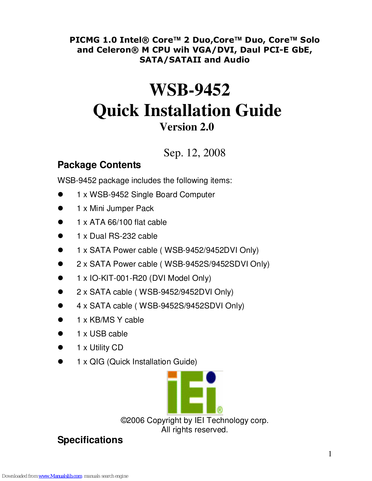 IEI Technology WSB-9452 Quick Installation Manual - ManualMachine.com
