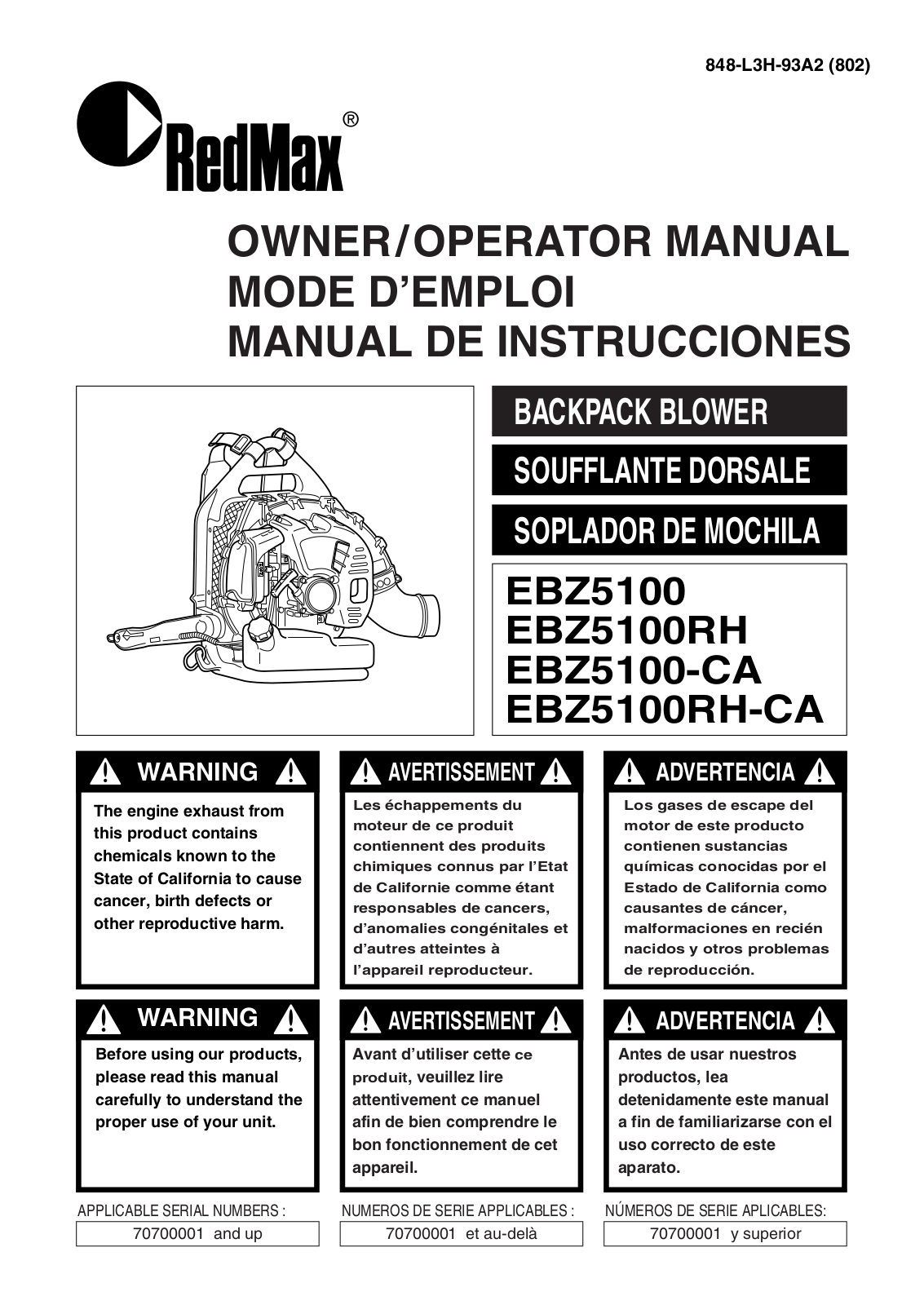 Zenoah EBZ5100, EBZ5100RH-CA, EBZ5100RH, EBZ5100-CA User Manual