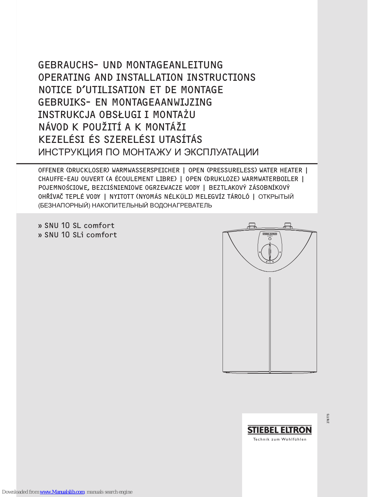 STIEBEL ELTRON SNU 10 SL comfort, SNU 10 SLi comfort Operating And Installation Instruction