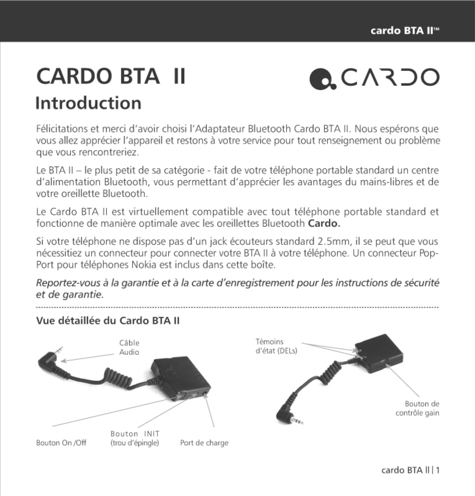 Cardo BTA II User Manual