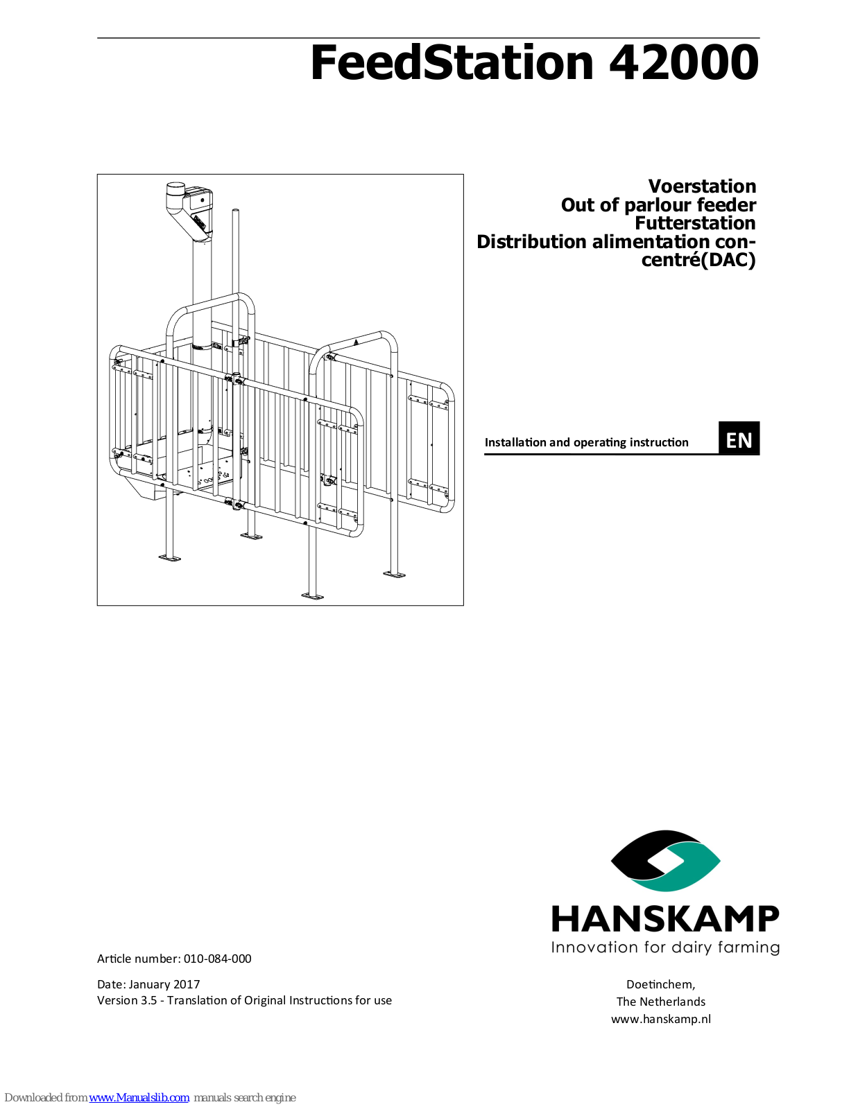 Hanskamp FeedStation 42000 Installation And Operating Instruction