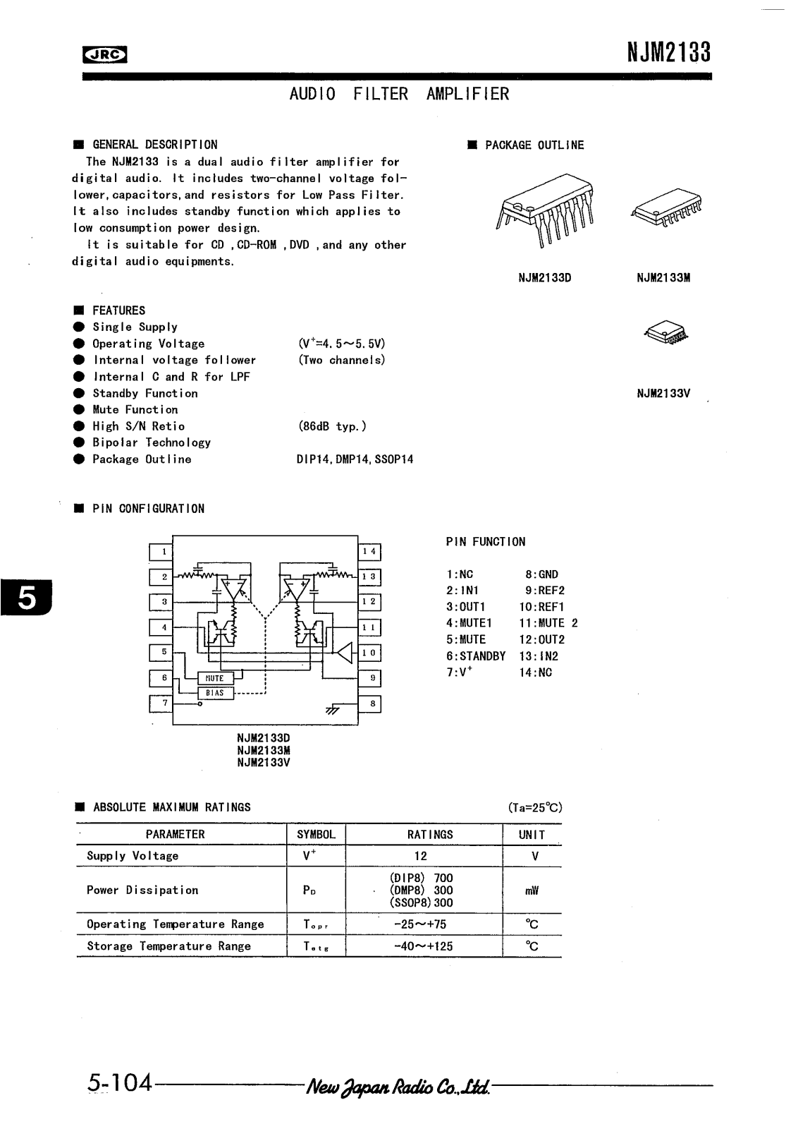 JRC NJM2133D, NJM2133V, NJM2133M Datasheet