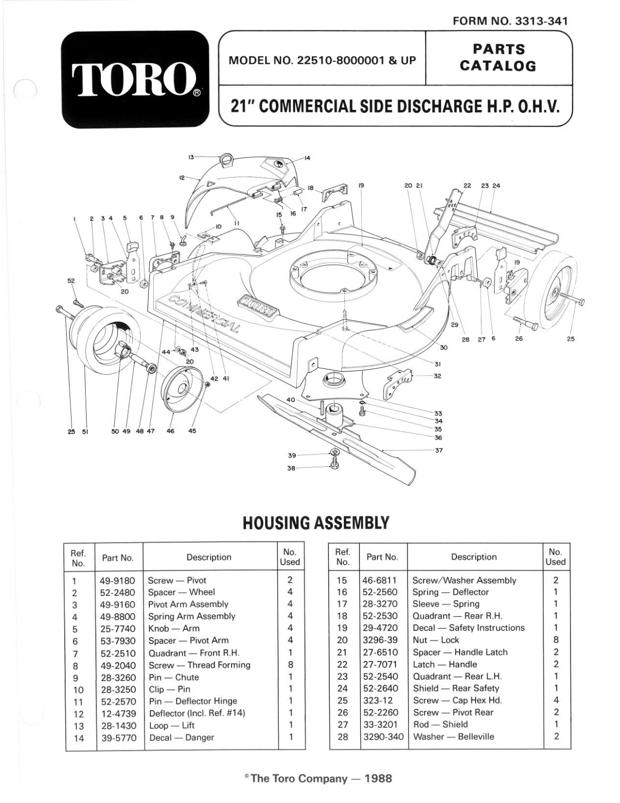 Toro 22510 Parts Catalogue