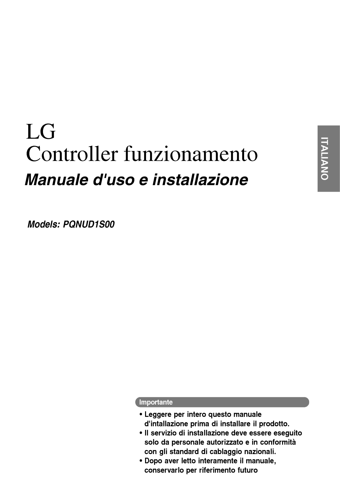 Lg PQNUD1S00 Installation and user Manual