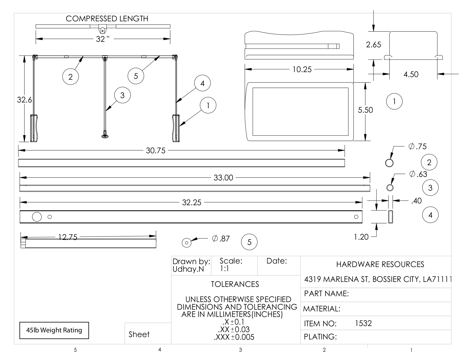 Hardware Resources HWSC1581 Dimensions