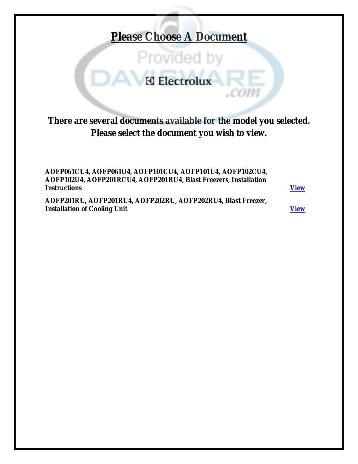 Electrolux AOFP061U4 Installation Manual