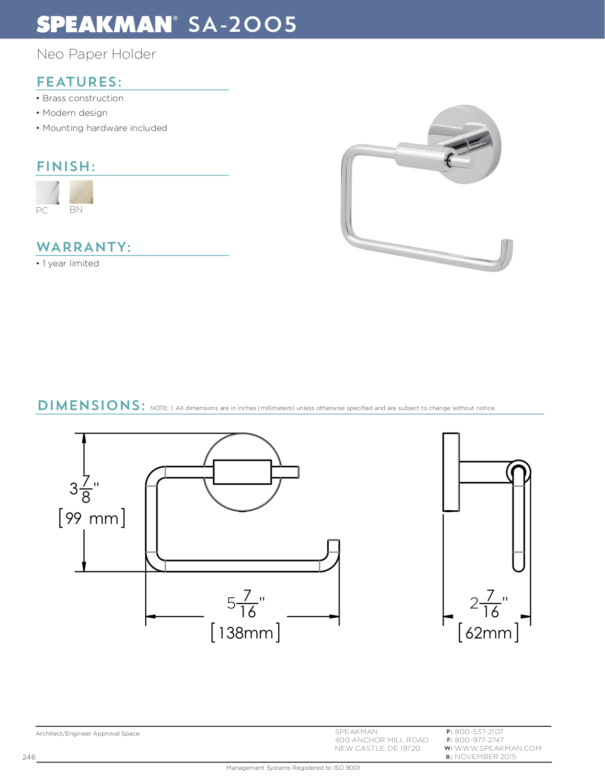 Speakman SPK3423 Specifications - ManualMachine.com