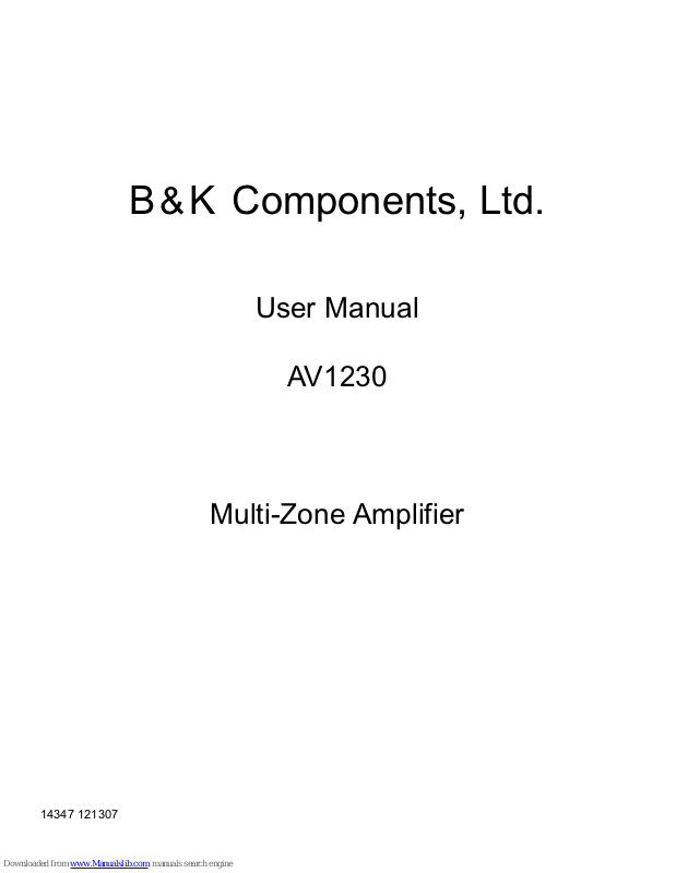 B&K COMPONENTS AV1230 User Manual