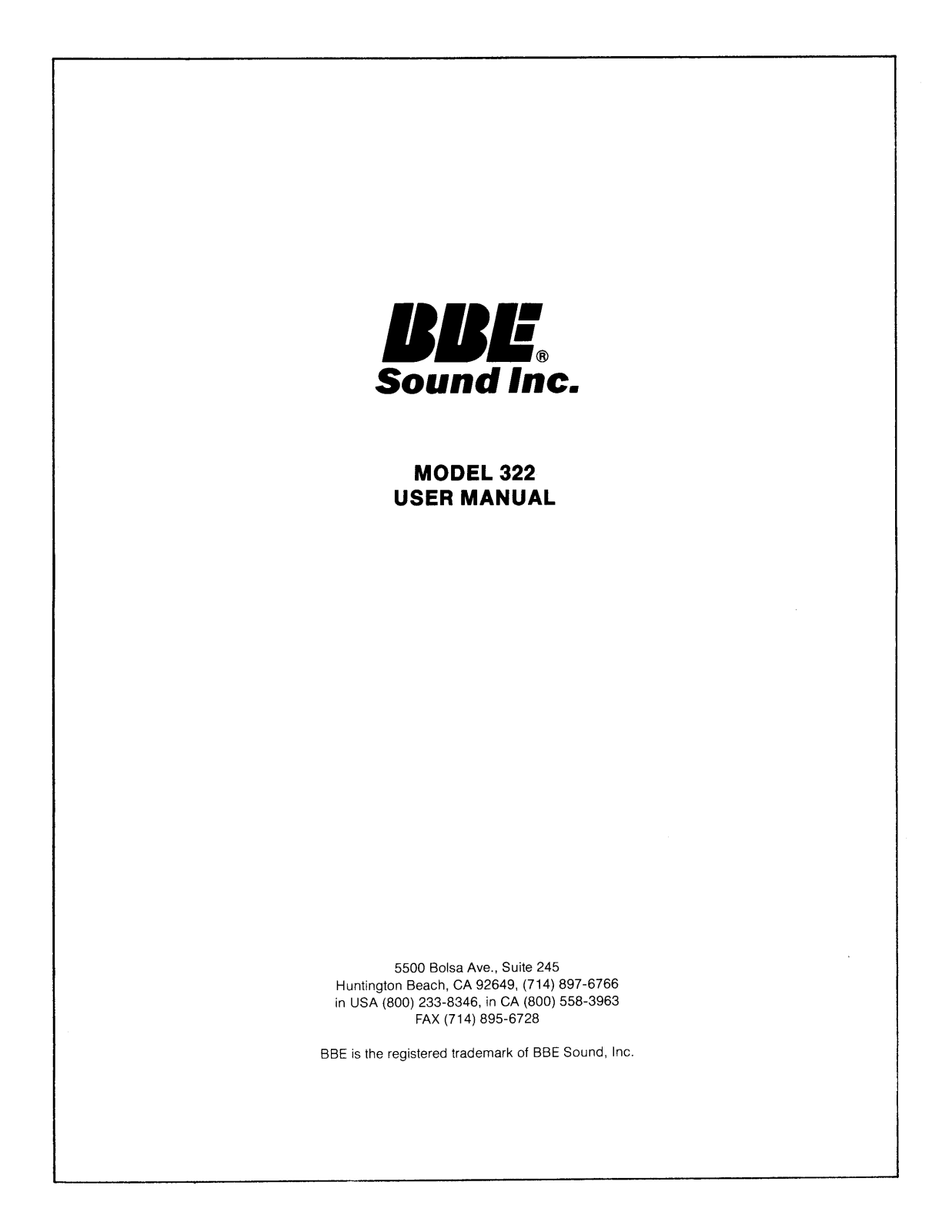 Bbe sound 322 User Manual