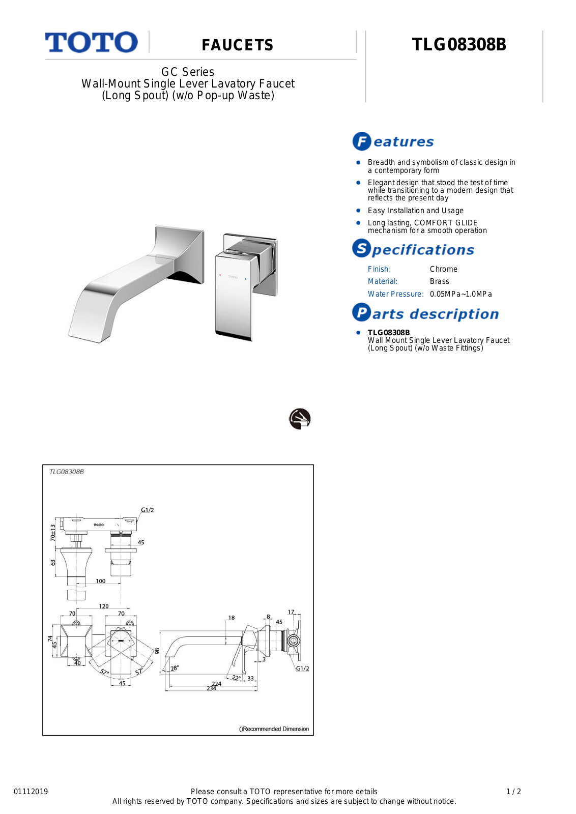 TOTO TLG08308B Product information