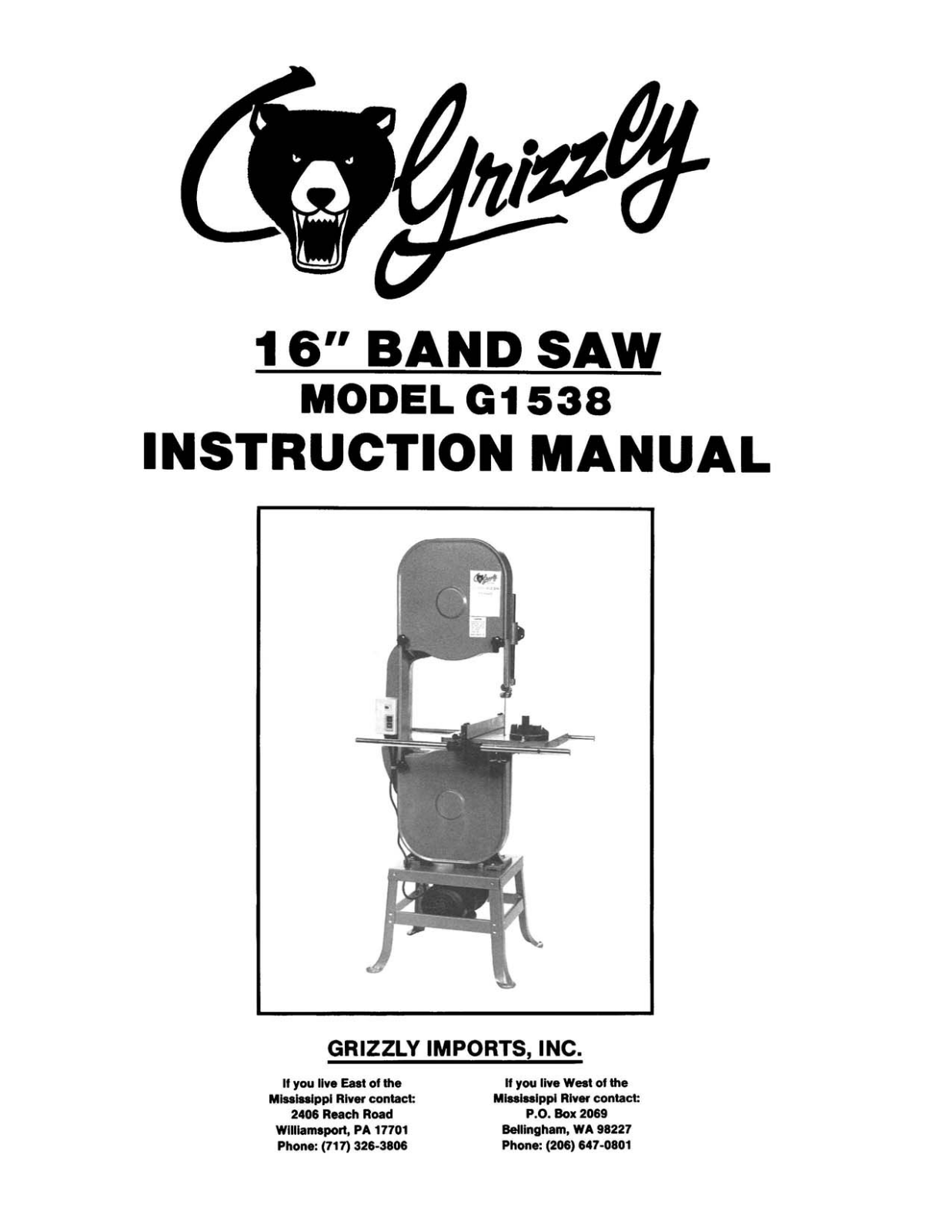 Grizzly G1538 User Manual