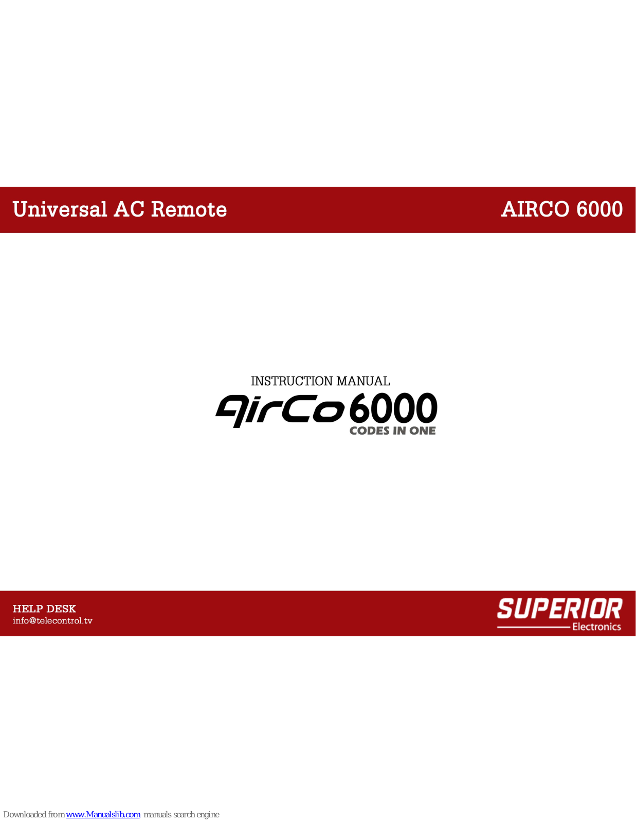 Superior Airco 6000, simple Instruction Manual