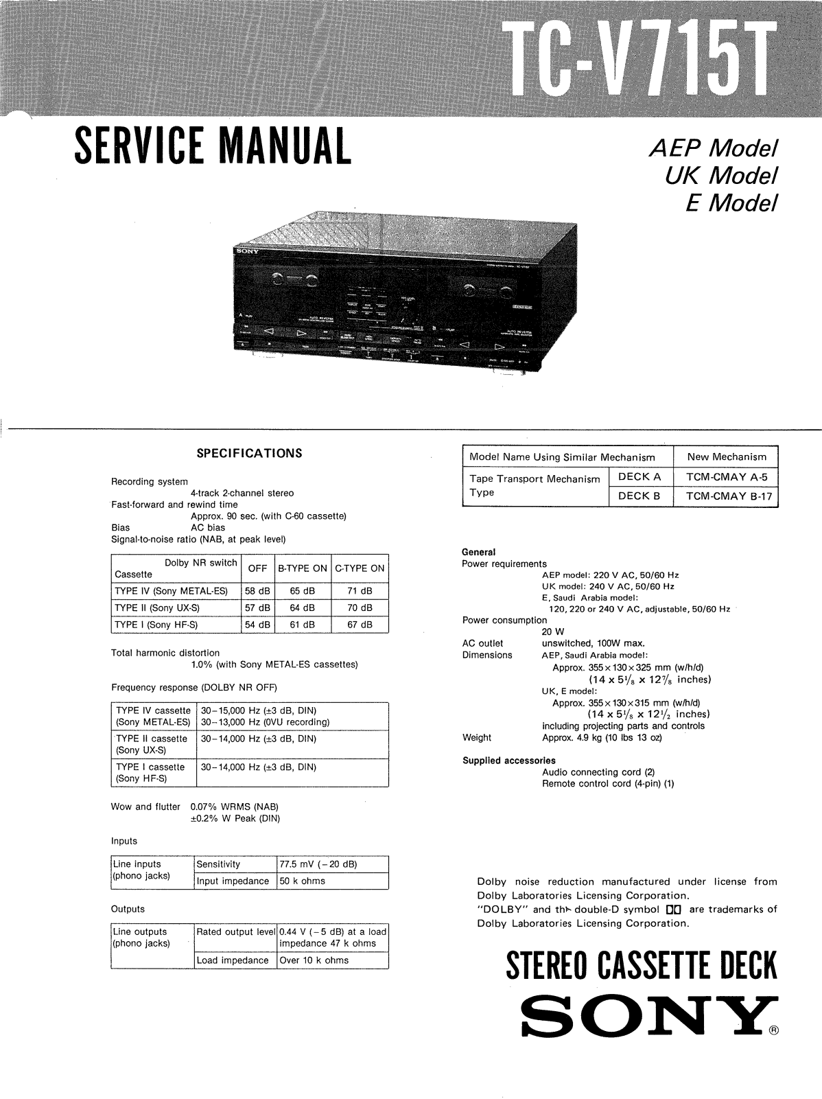 Sony TCV-715-T Service manual