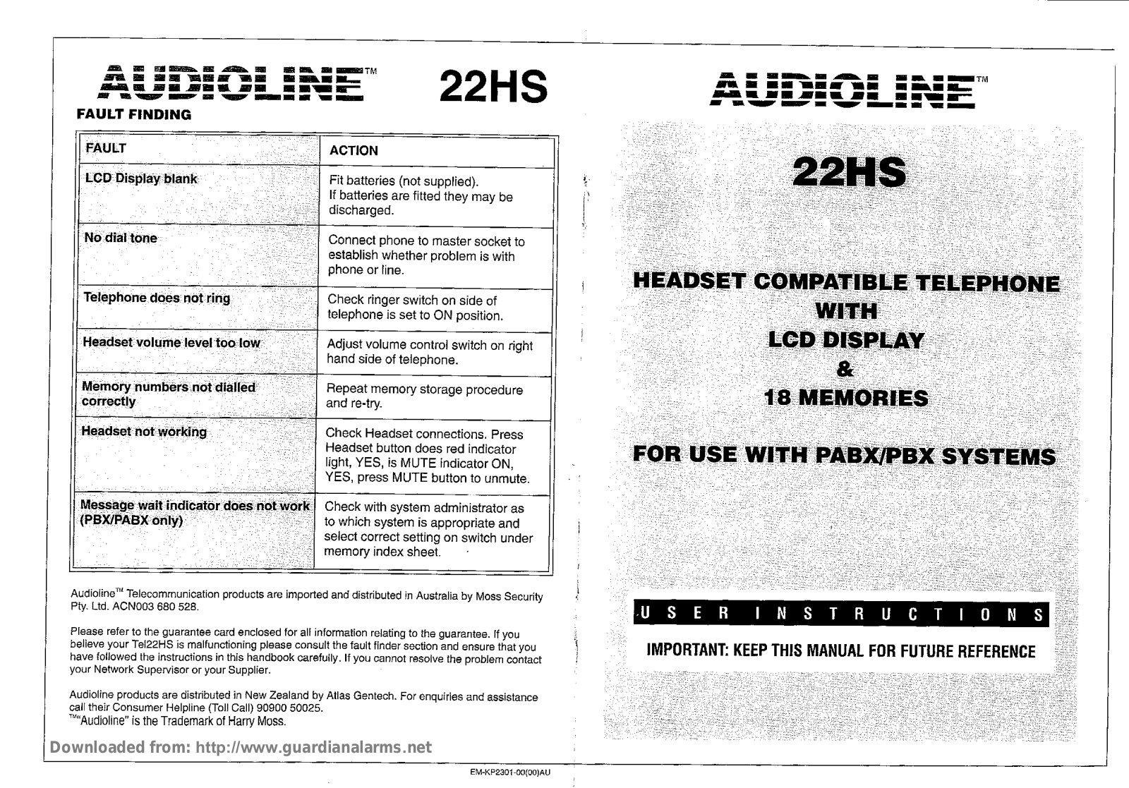 Audioline 22HS User Manual