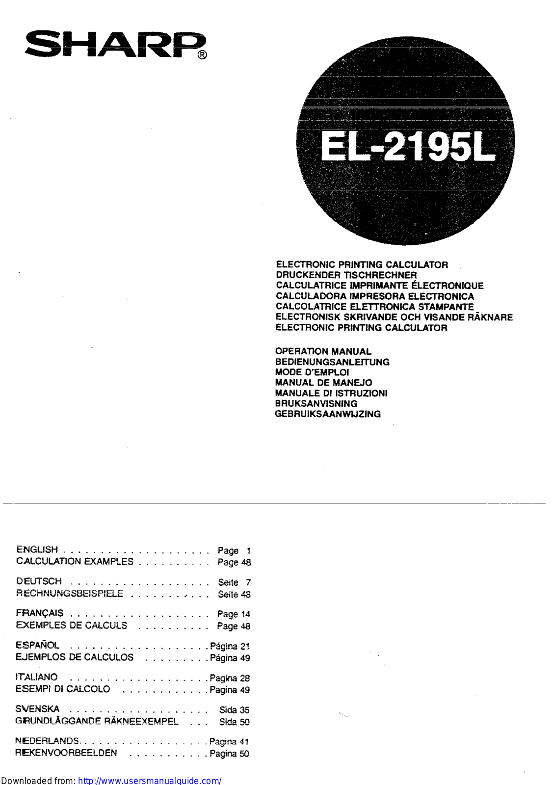 SHARP EL-2195L User Manual