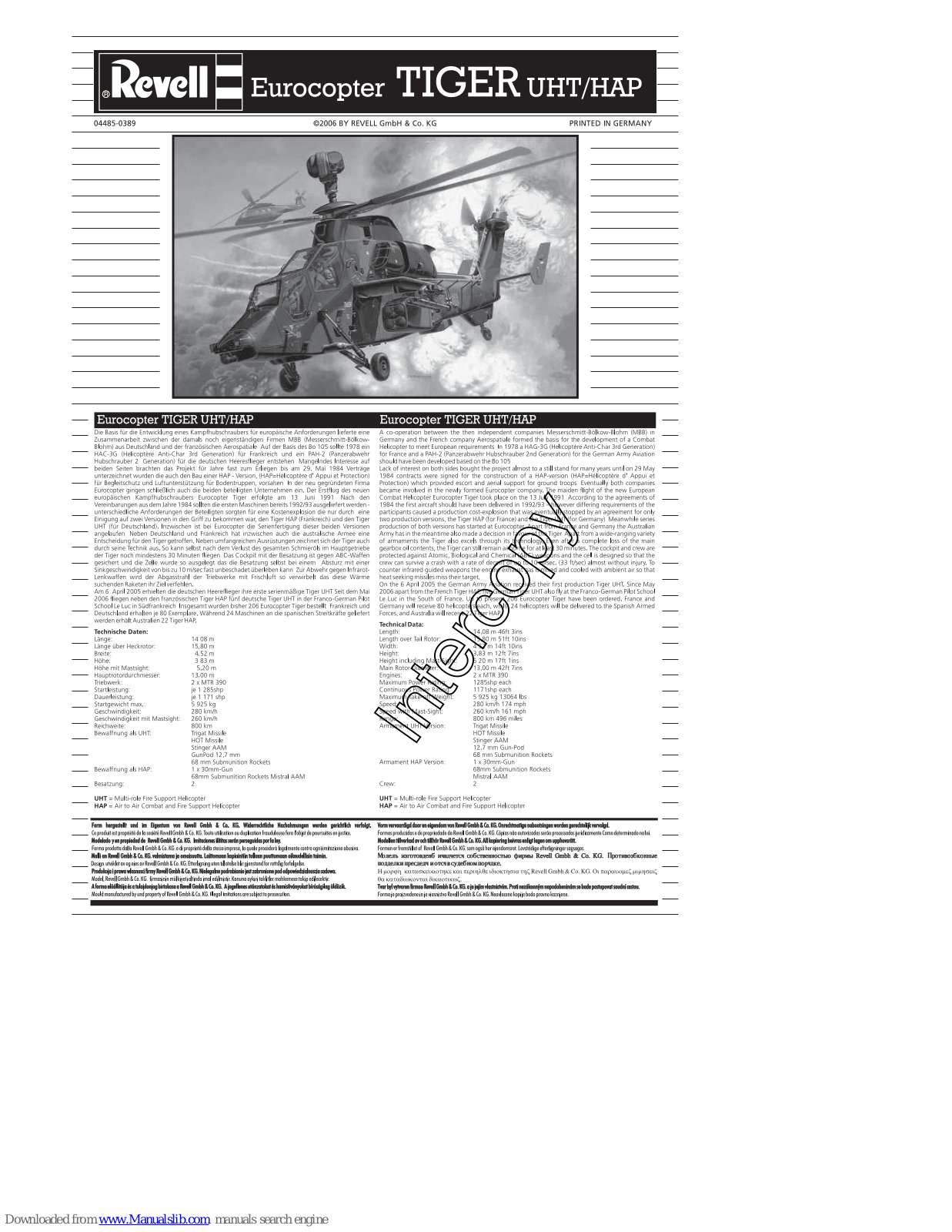 REVELL Eurocopter Tiger UHT/HAP Assembly Manual