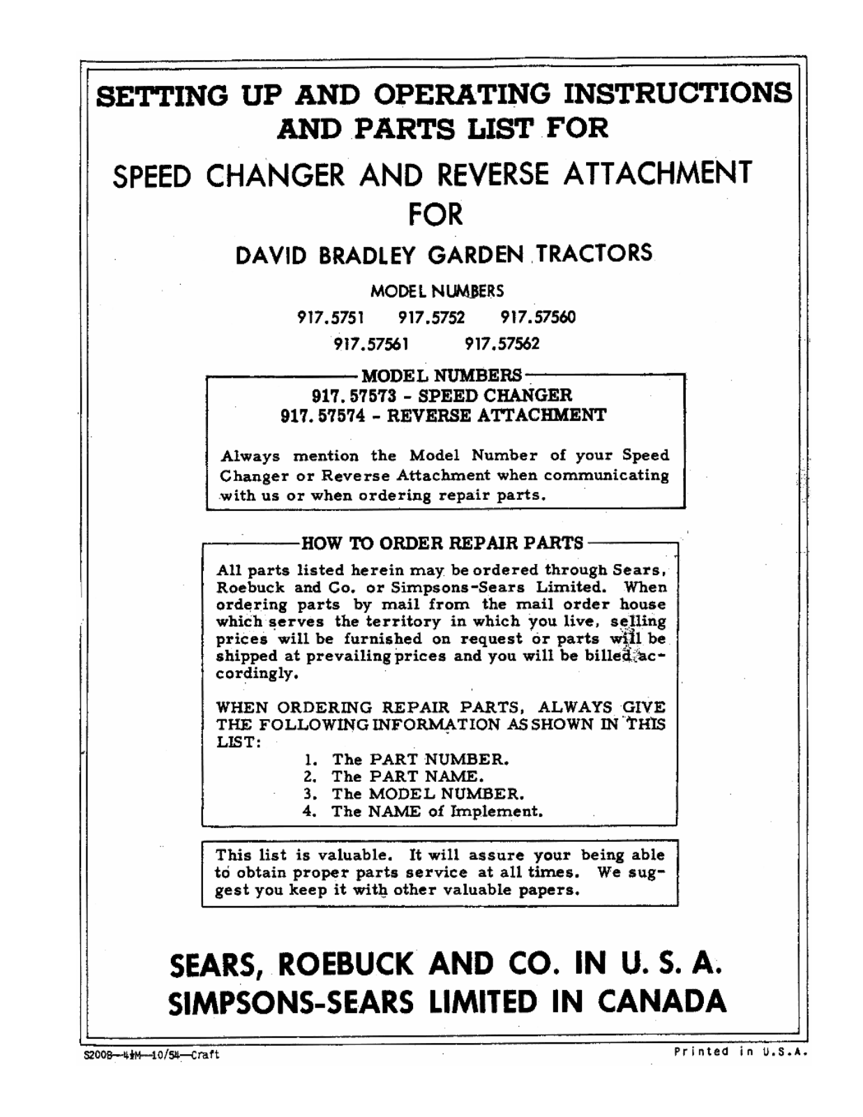 David Bradley 917.5751, 917.5752, 917.57560, 917.57561, 917.57562 Operating instructions