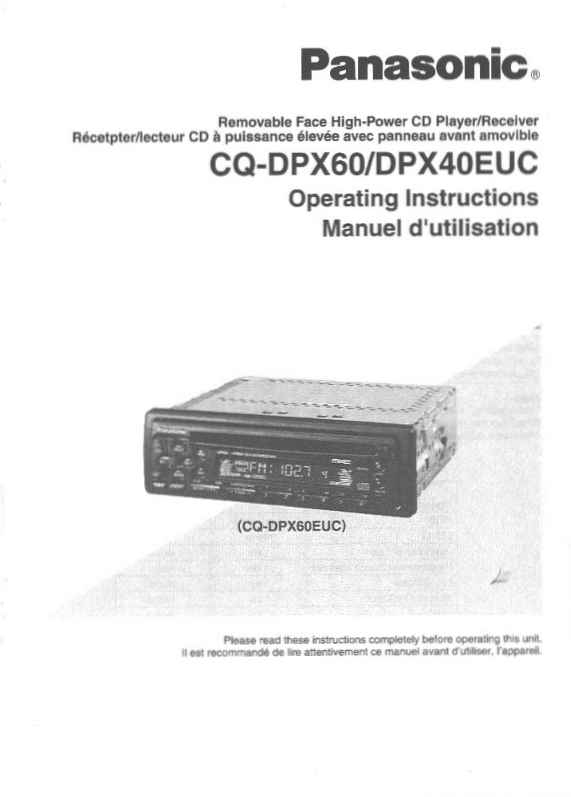 Panasonic cq-dpx60euc Operation Manual