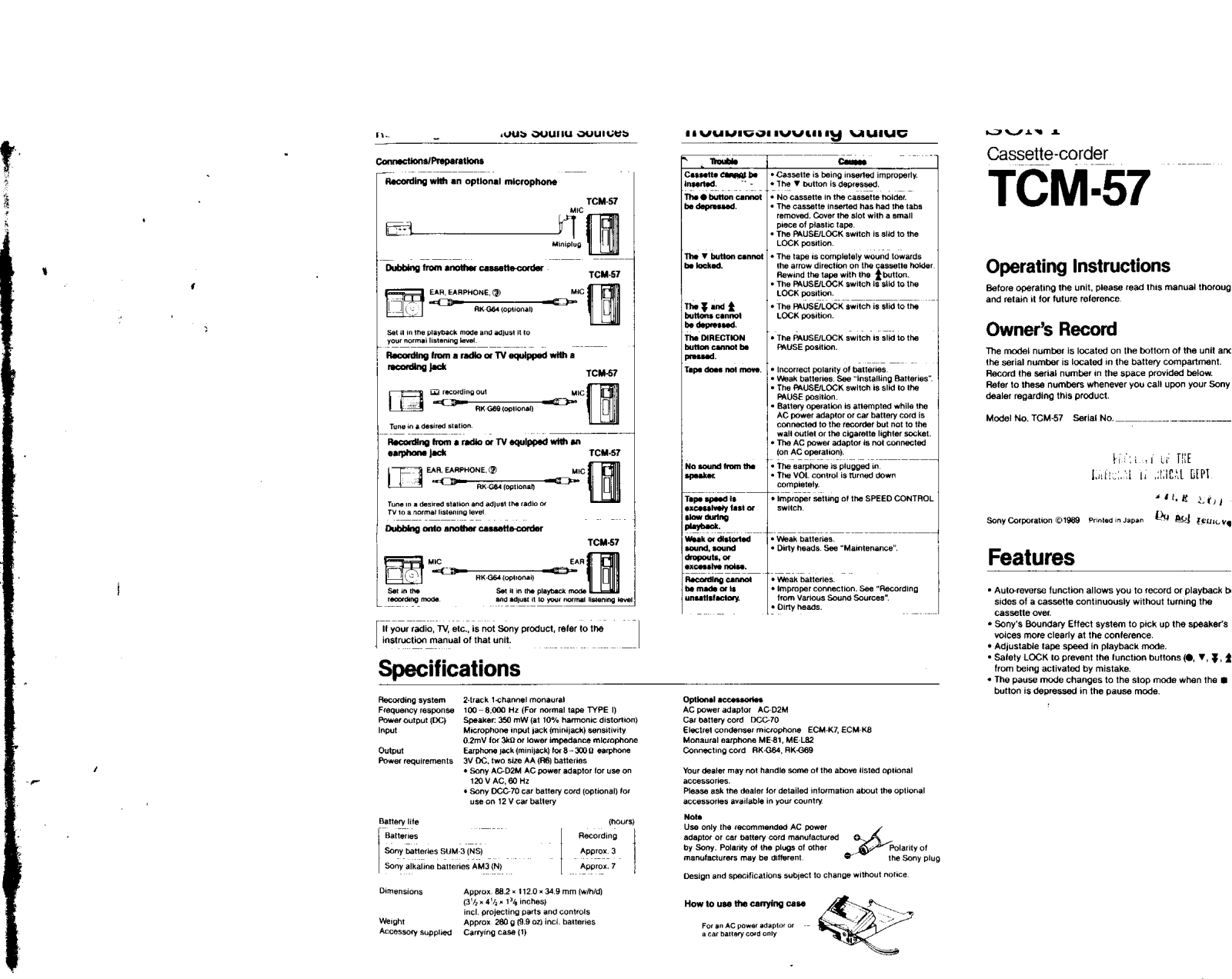 Sony TC-M57 User Manual