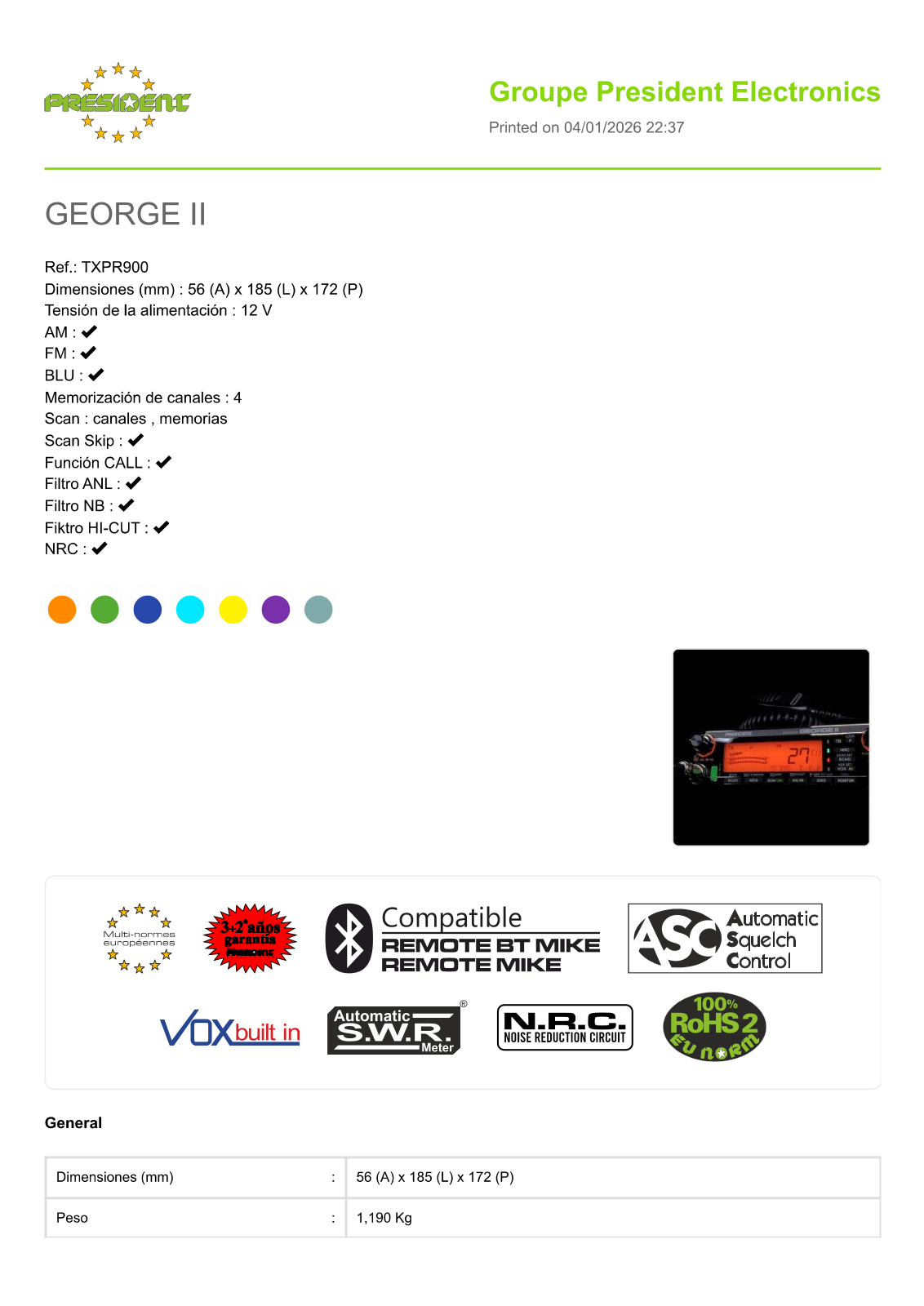 PRESIDENT GEORGE 2 Specifications - ManualMachine.com