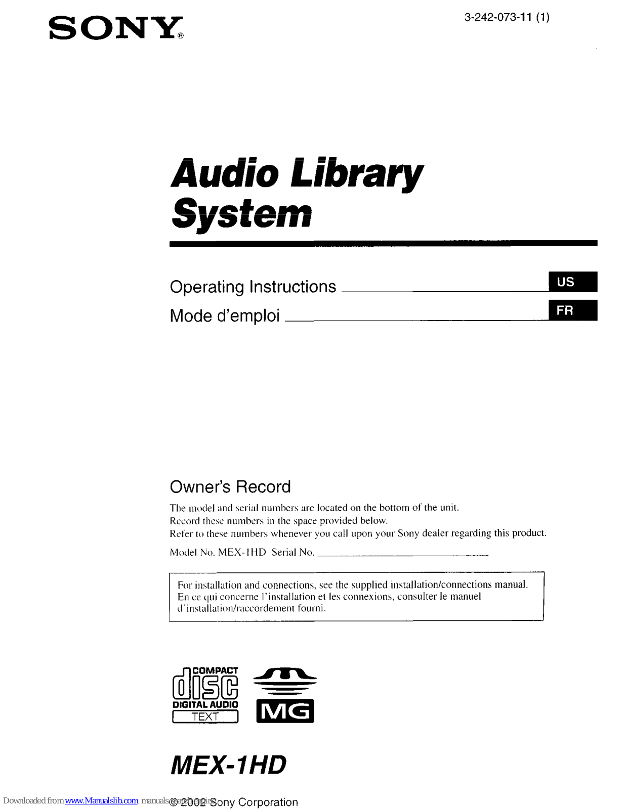 Sony MEX-IHD Operating Instructions Manual - ManualMachine.com