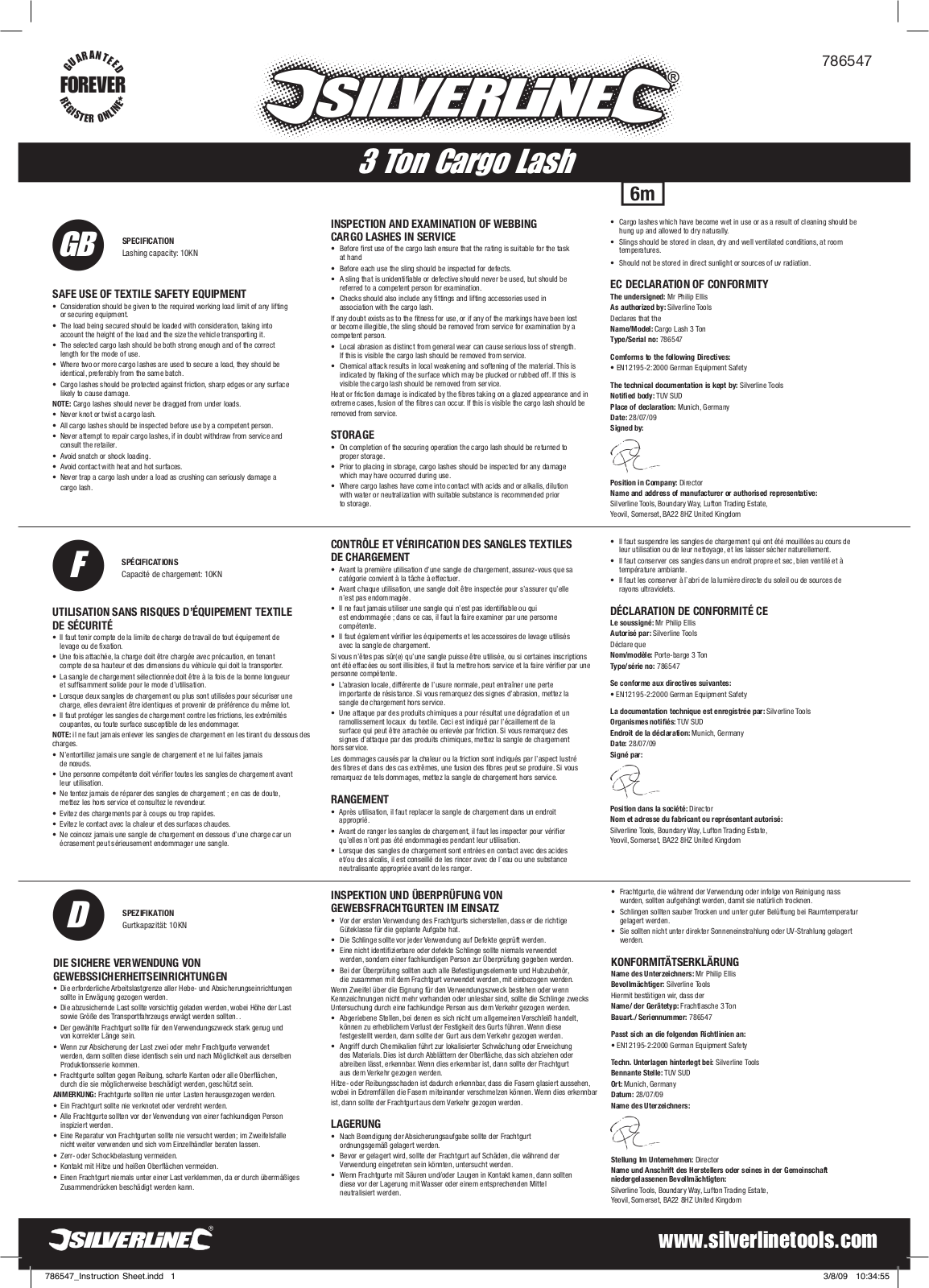 Silverline Cargo Lash 3 Tonne User Manual