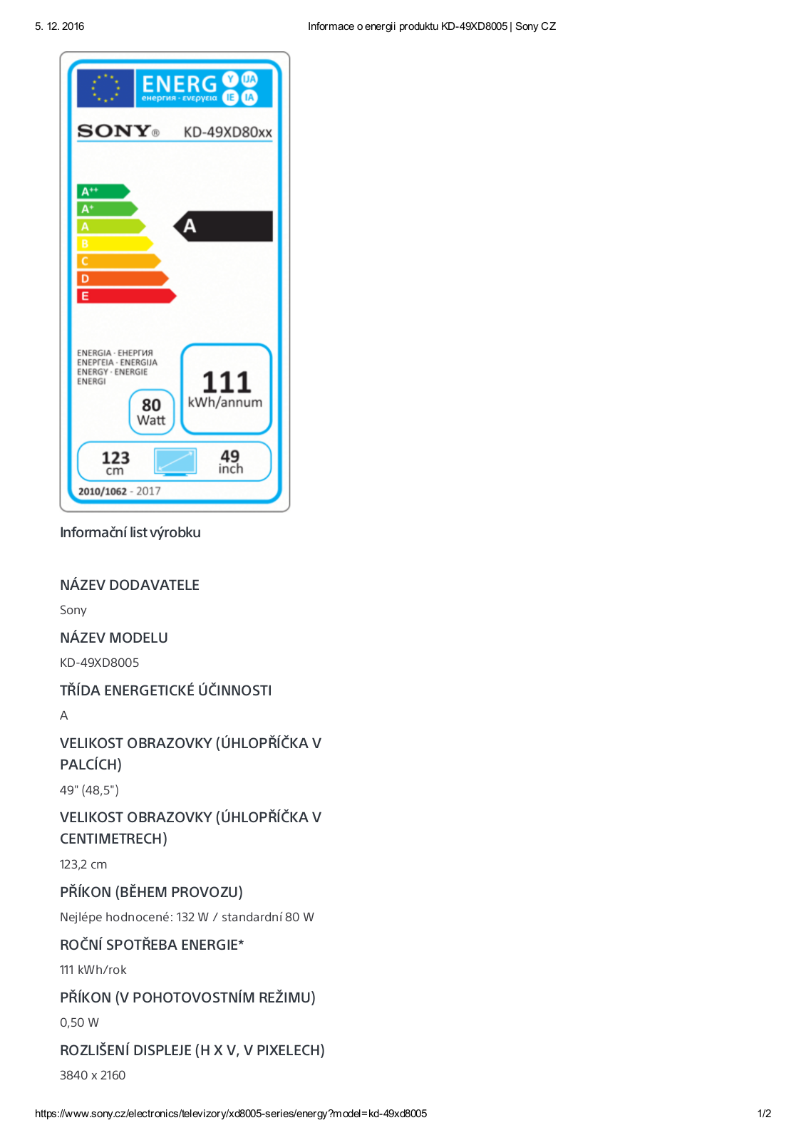 Sony KD49XD8005BAEP User Manual