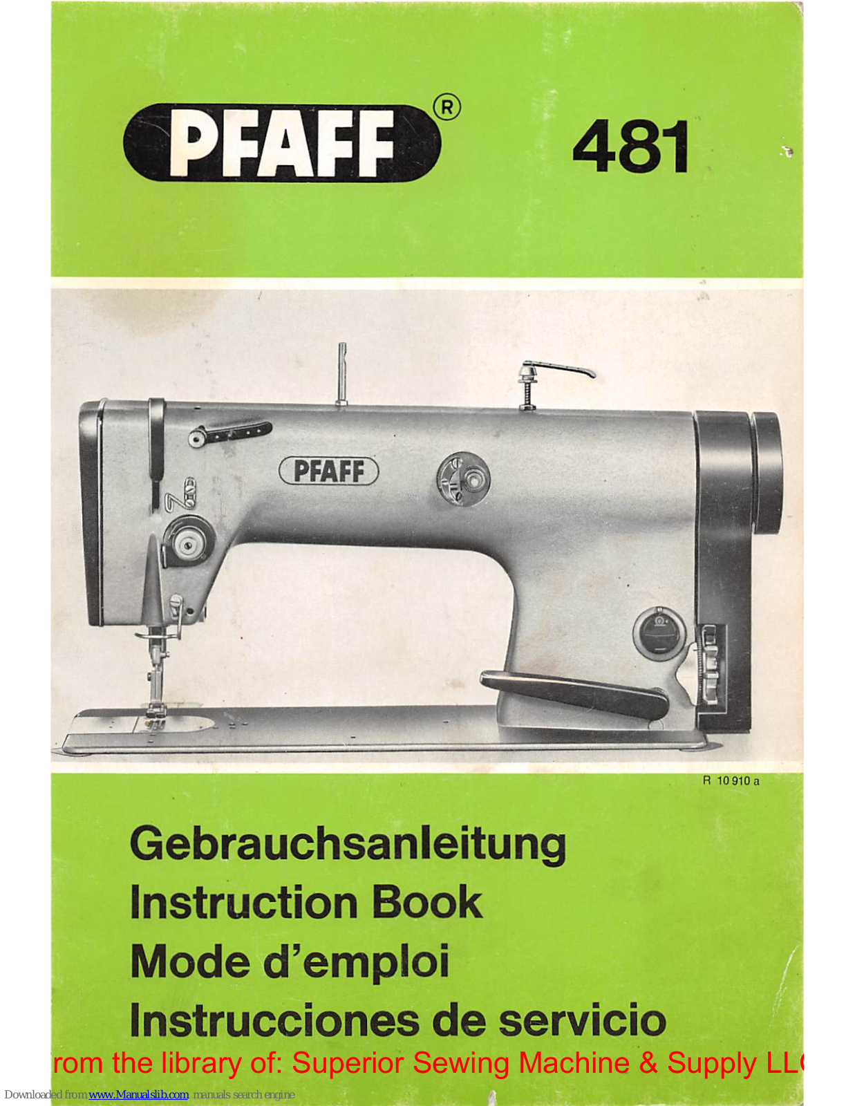 Pfaff 481 A, 481 C, 481 B Instruction Book - ManualMachine.com