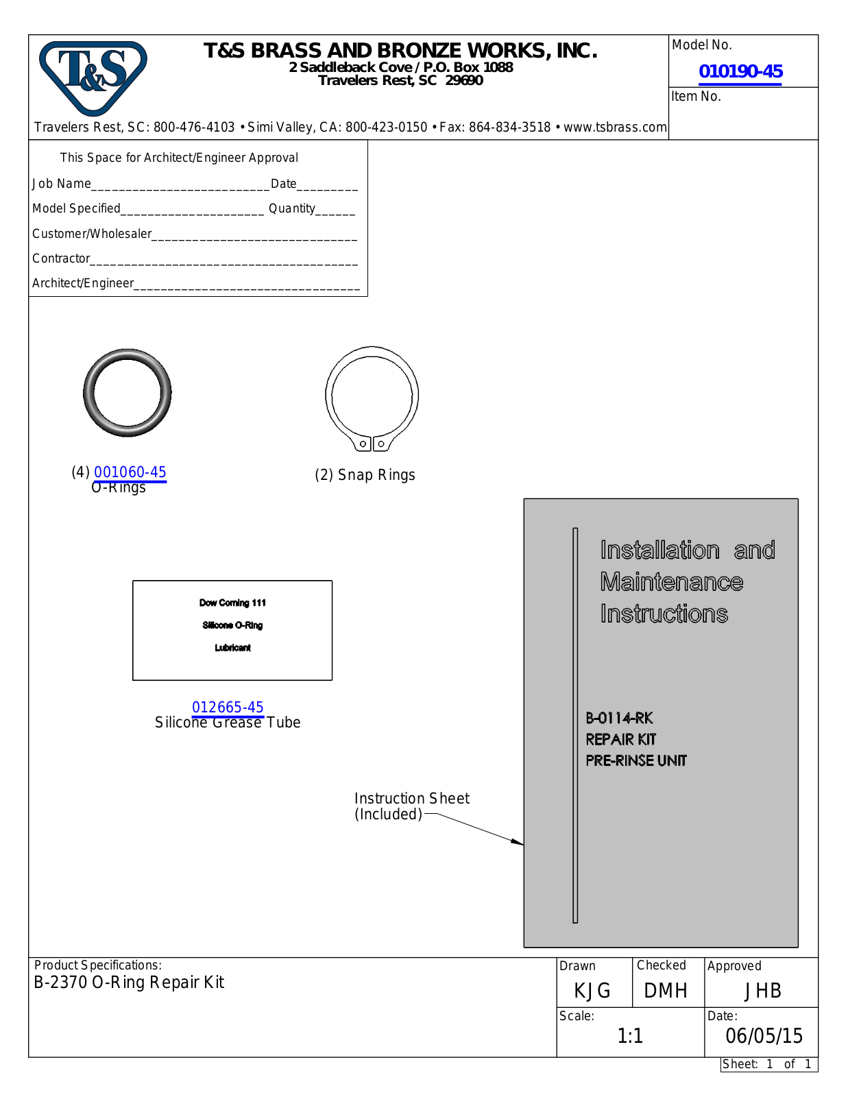 T&S Brass 010190-45 Parts Manual