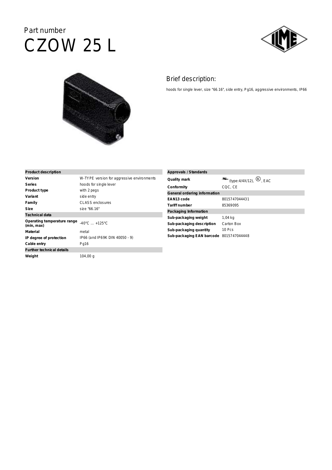 ILME CZOW-25L Data Sheet